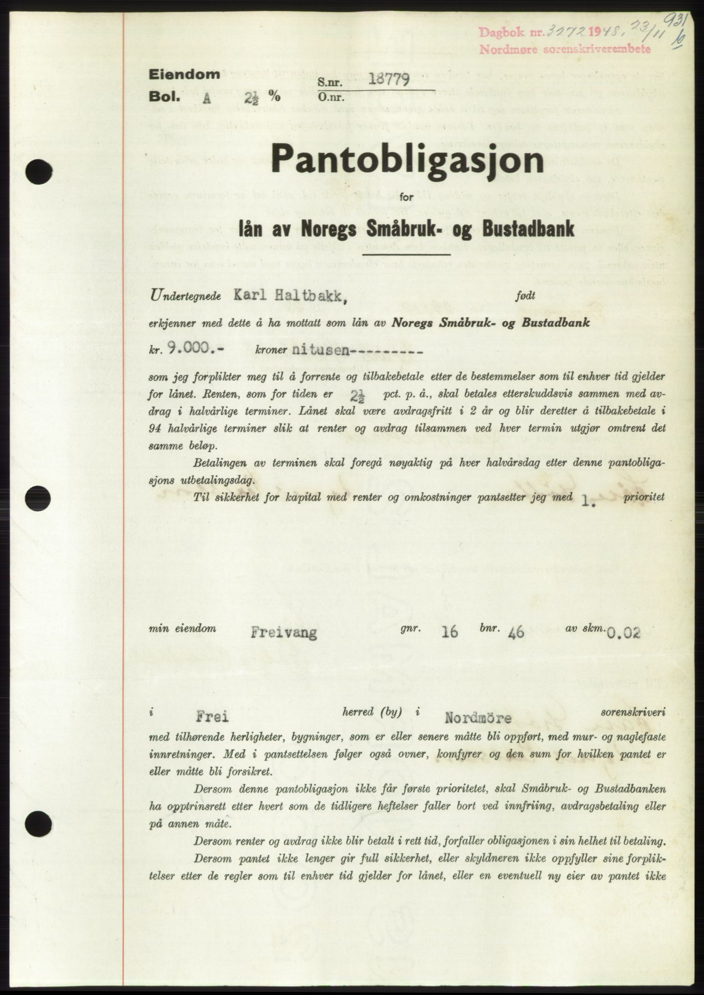 Nordmøre sorenskriveri, AV/SAT-A-4132/1/2/2Ca: Mortgage book no. B100, 1948-1949, Diary no: : 3272/1948