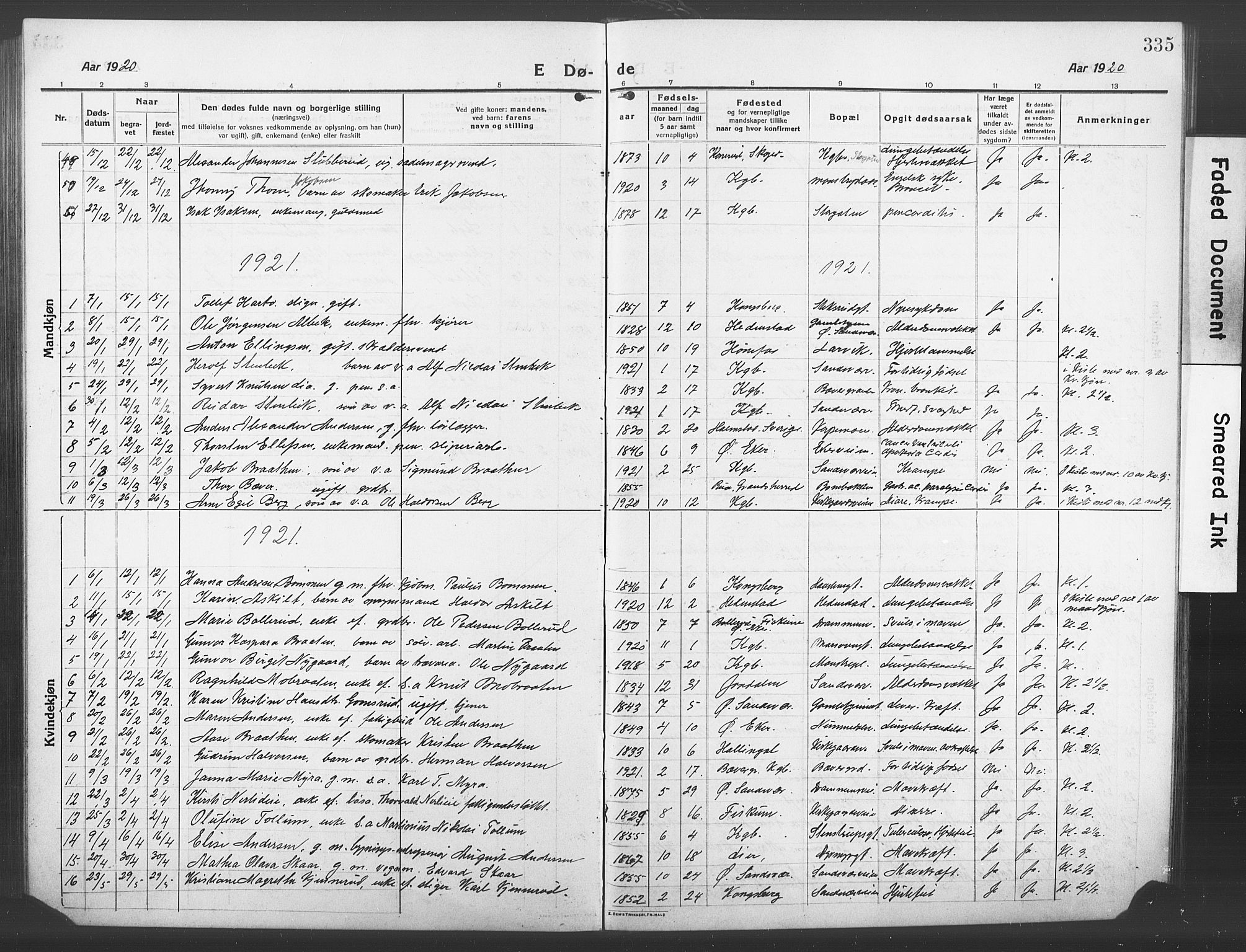 Kongsberg kirkebøker, SAKO/A-22/G/Ga/L0008: Parish register (copy) no. 8, 1915-1932, p. 335