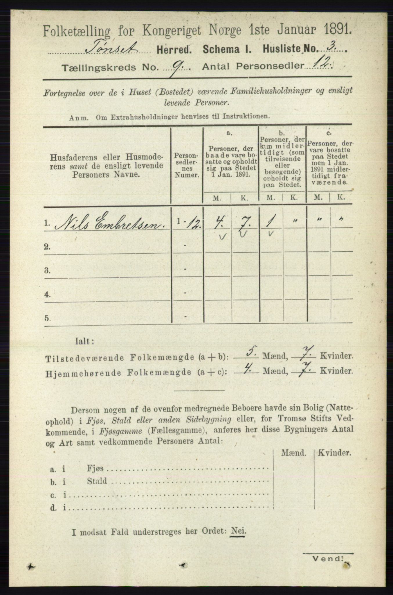 RA, 1891 census for 0437 Tynset, 1891, p. 2350