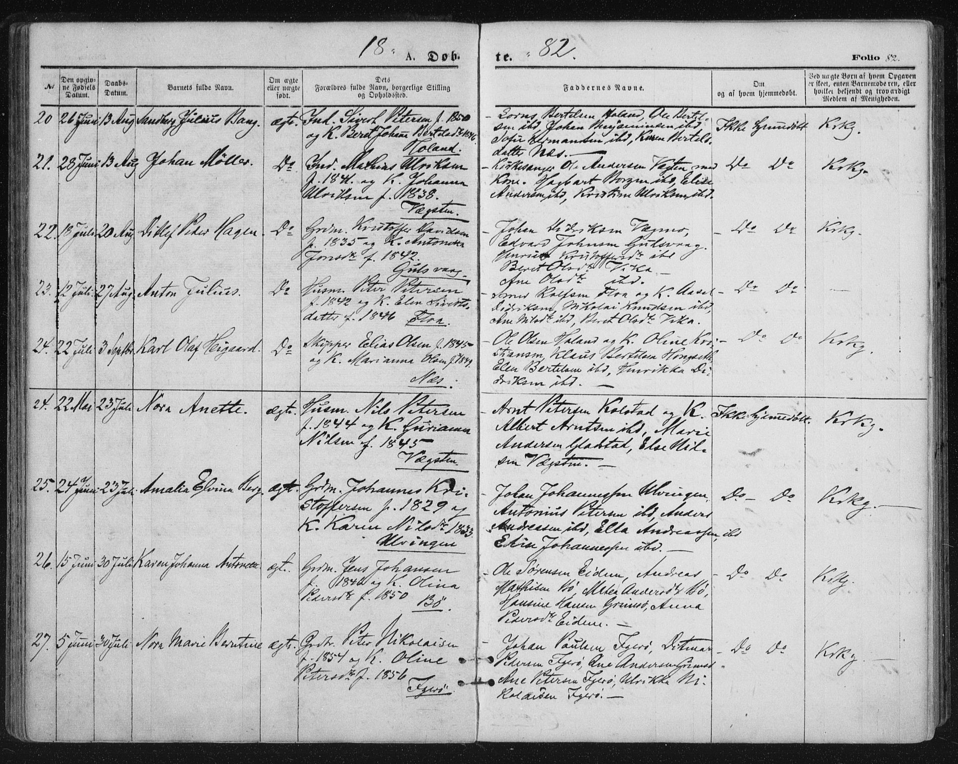 Ministerialprotokoller, klokkerbøker og fødselsregistre - Nordland, AV/SAT-A-1459/816/L0241: Parish register (official) no. 816A07, 1870-1885, p. 82