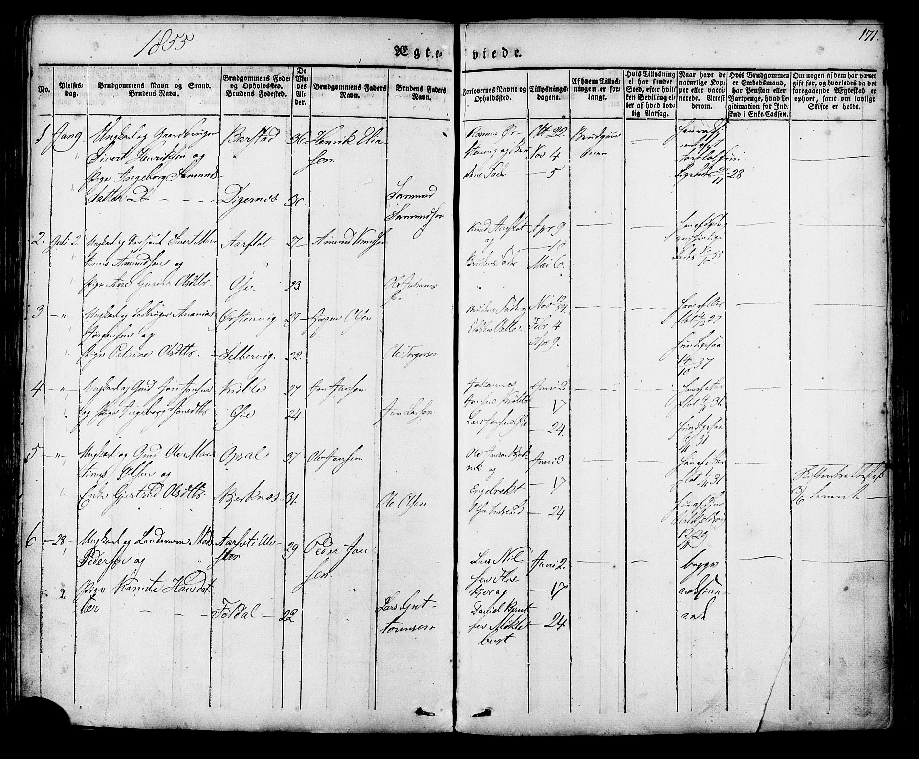 Ministerialprotokoller, klokkerbøker og fødselsregistre - Møre og Romsdal, AV/SAT-A-1454/513/L0174: Parish register (official) no. 513A01, 1831-1855, p. 171