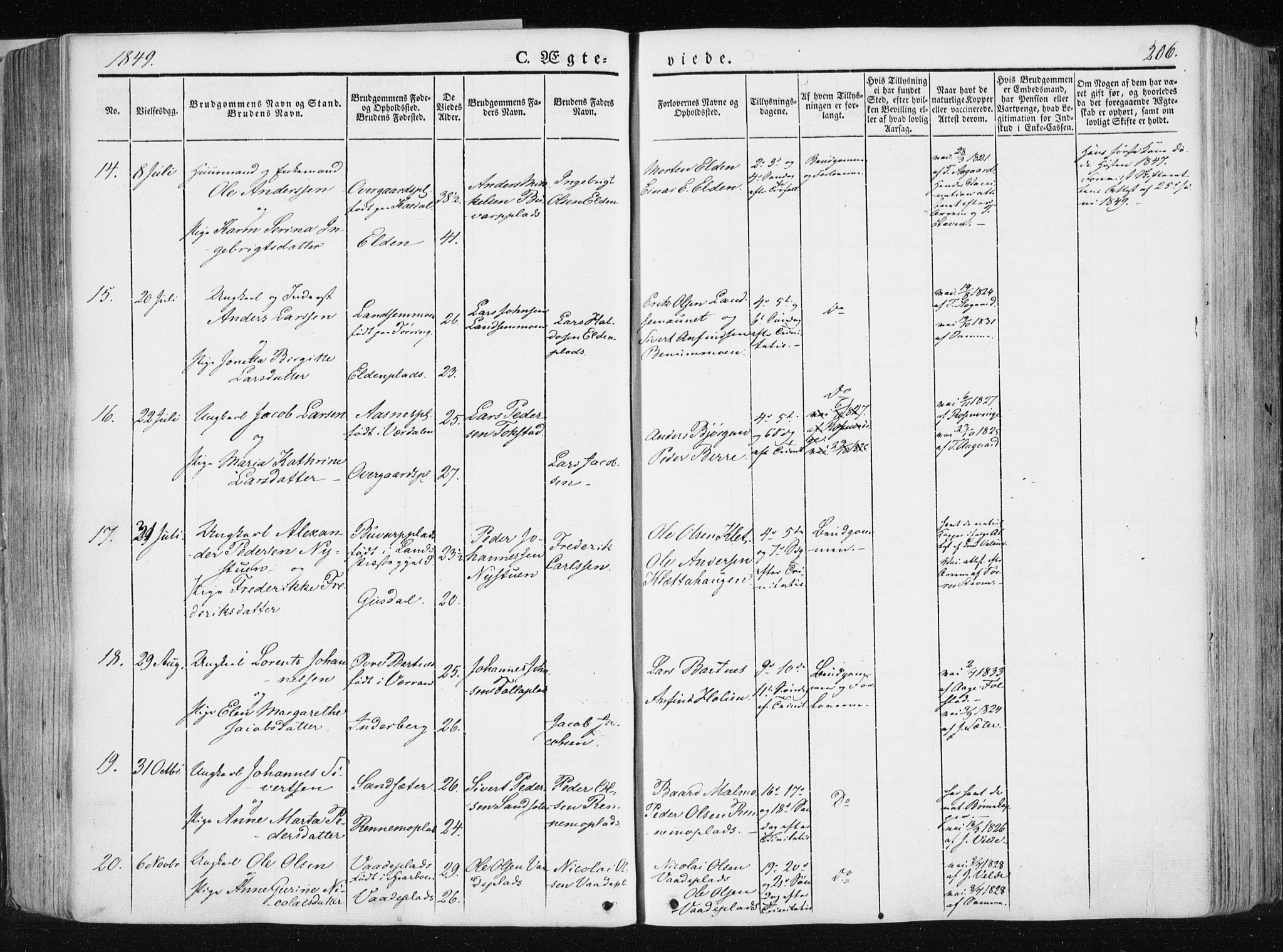 Ministerialprotokoller, klokkerbøker og fødselsregistre - Nord-Trøndelag, AV/SAT-A-1458/741/L0393: Parish register (official) no. 741A07, 1849-1863, p. 206