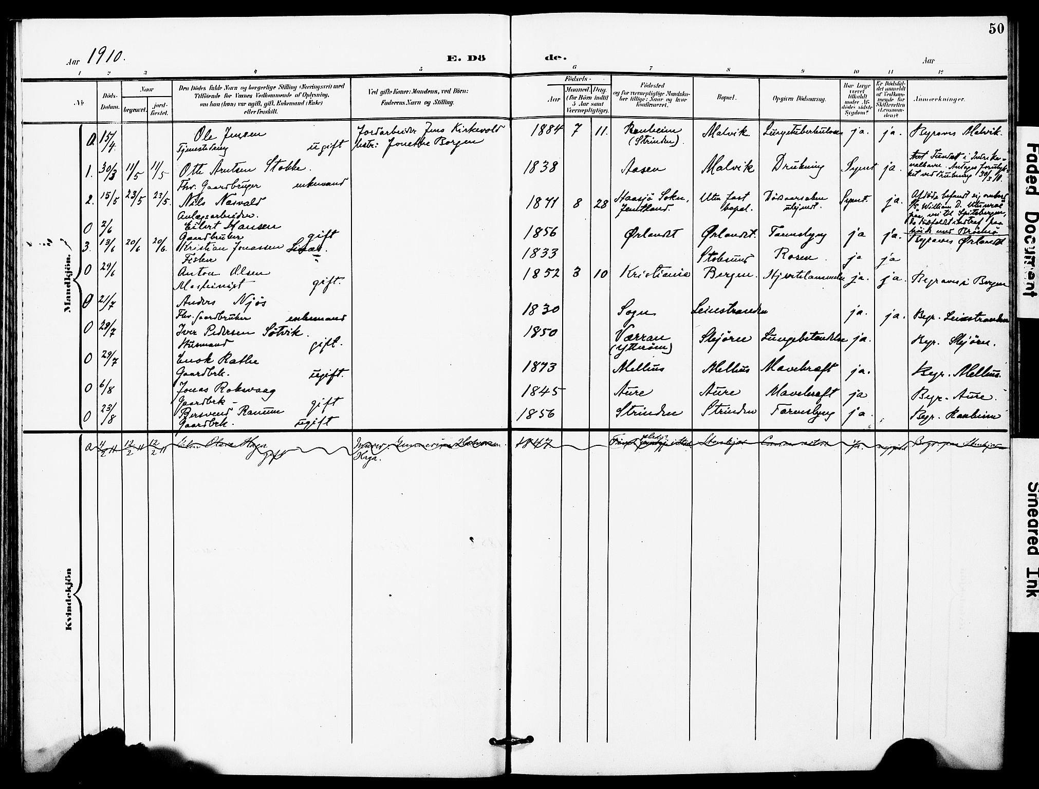 Ministerialprotokoller, klokkerbøker og fødselsregistre - Sør-Trøndelag, SAT/A-1456/628/L0483: Parish register (official) no. 628A01, 1902-1920, p. 50