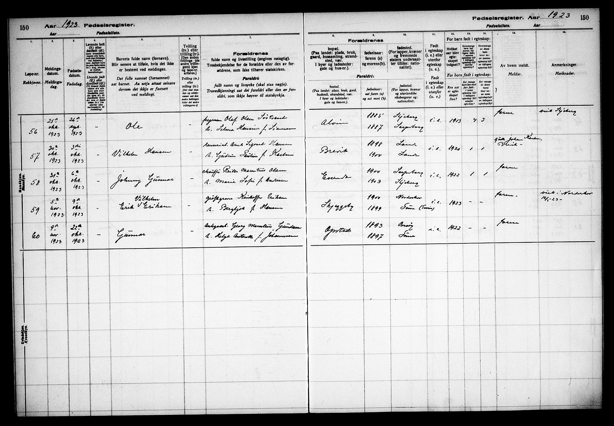 Tune prestekontor Kirkebøker, AV/SAO-A-2007/J/Ja/L0001: Birth register no. I 1, 1916-1928, p. 150