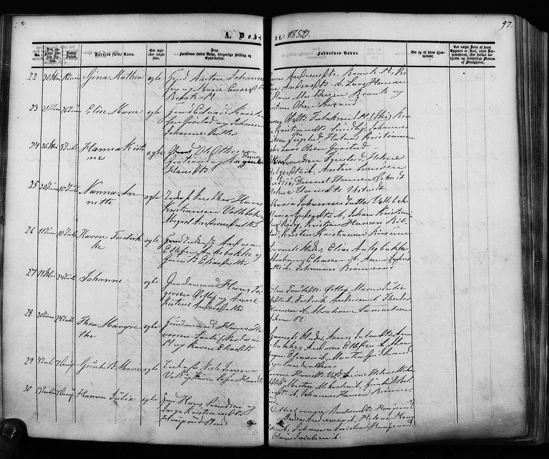 Ås prestekontor Kirkebøker, AV/SAO-A-10894/F/Fa/L0007: Parish register (official) no. I 7, 1854-1870, p. 97