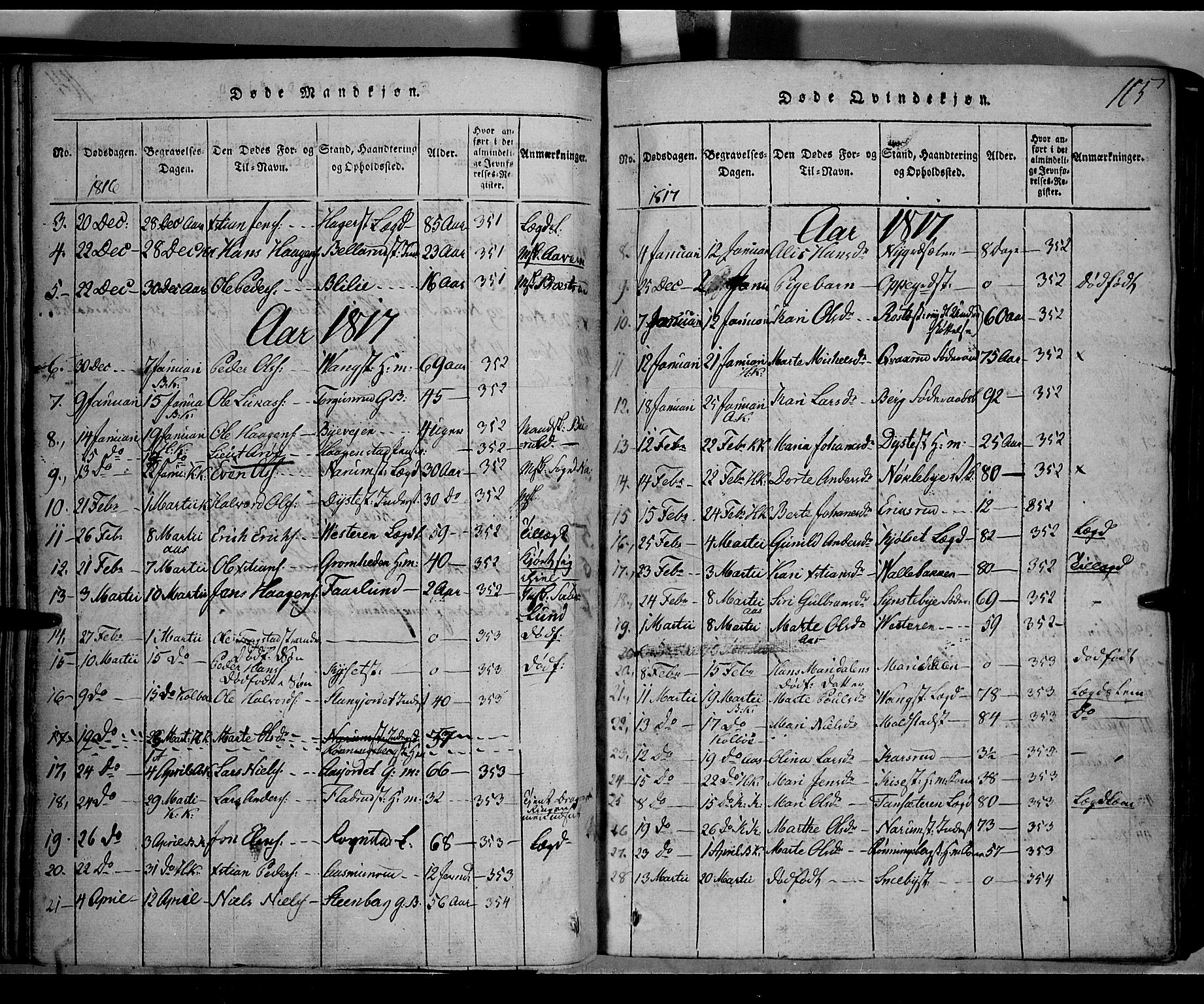 Toten prestekontor, SAH/PREST-102/H/Ha/Hab/L0001: Parish register (copy) no. 1, 1814-1820, p. 105a