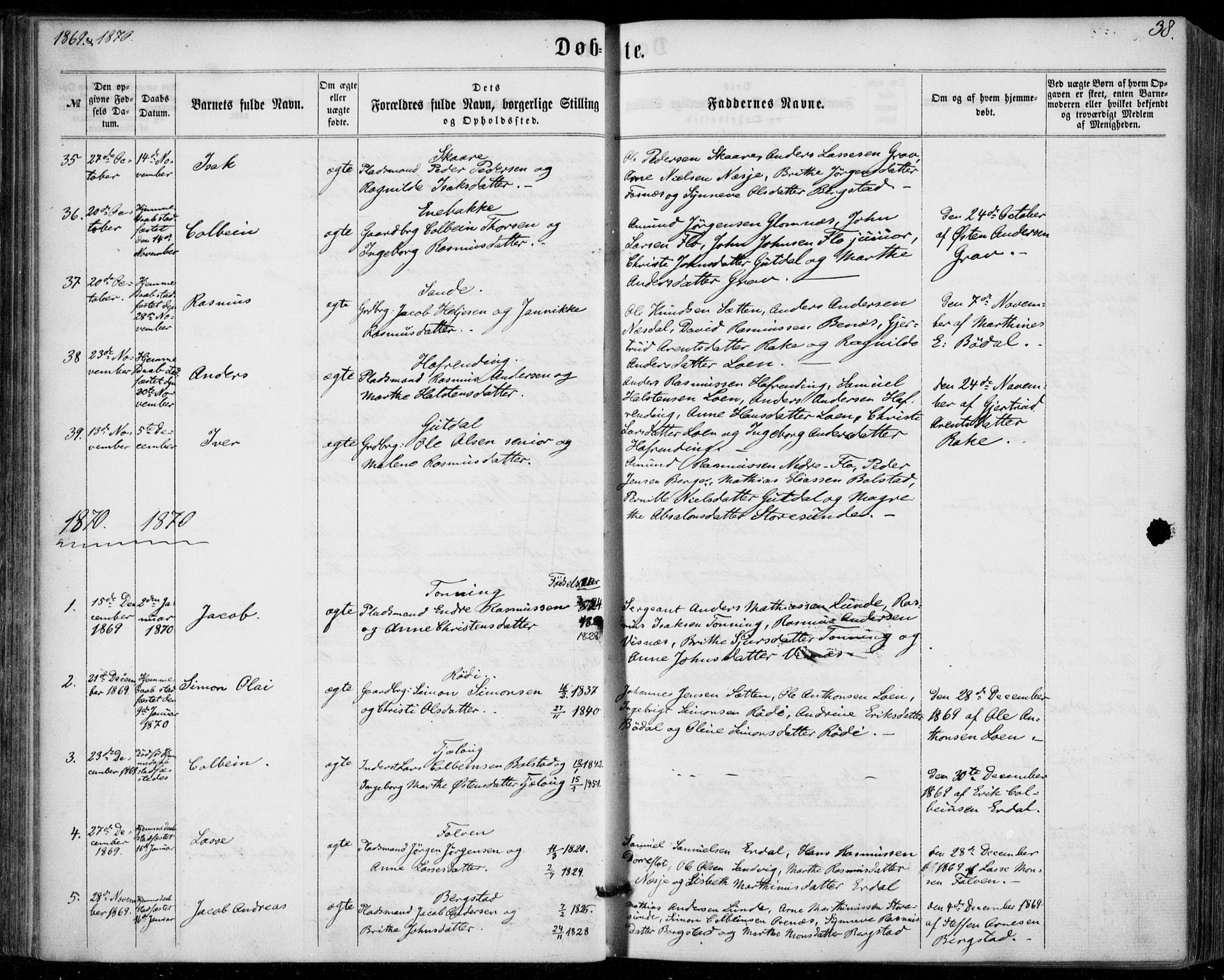Stryn Sokneprestembete, SAB/A-82501: Parish register (official) no. A 3, 1862-1877, p. 38