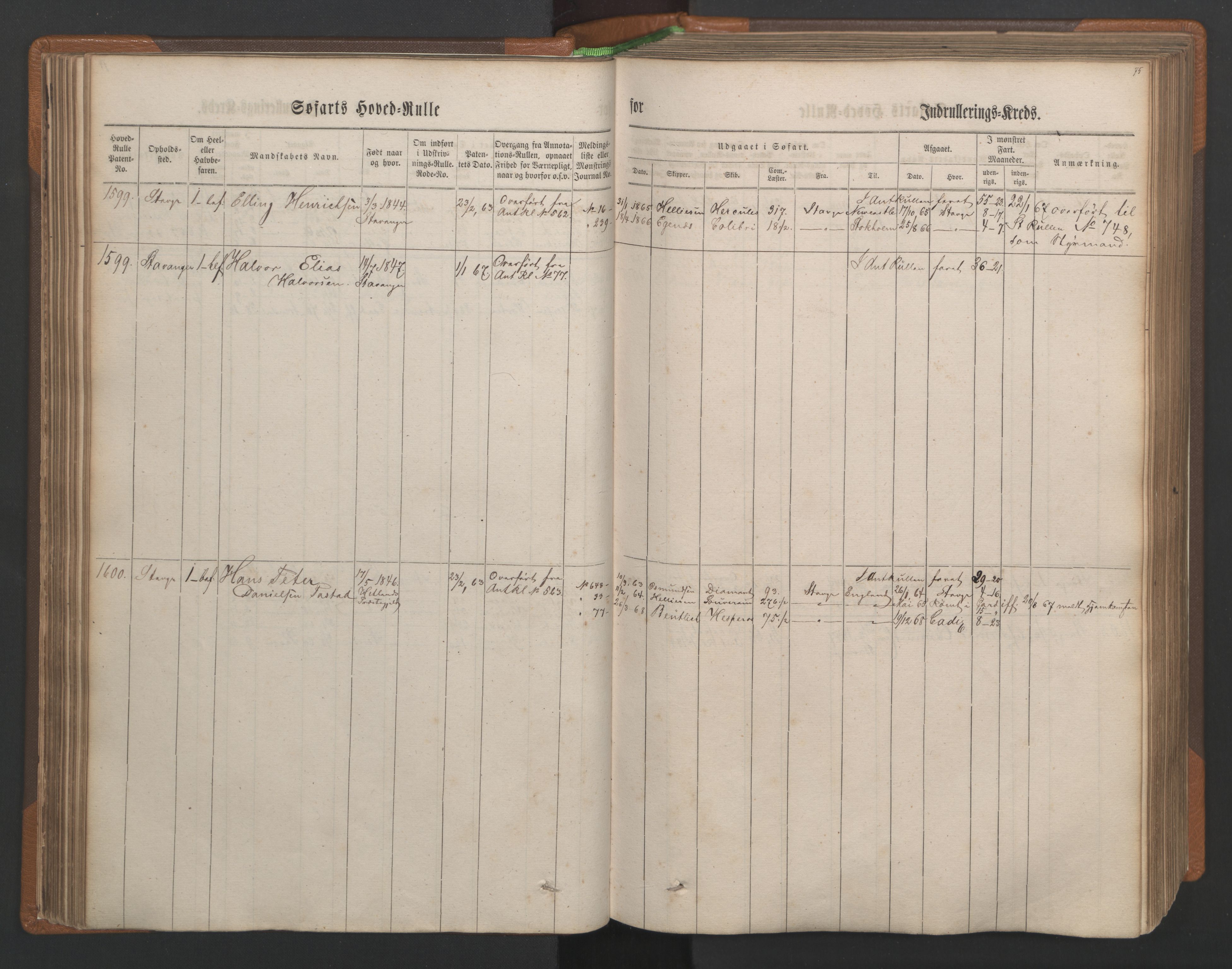 Stavanger sjømannskontor, AV/SAST-A-102006/F/Fb/Fbb/L0003: Sjøfartshovedrulle, patentnr. 1451-2270, 1863, p. 80