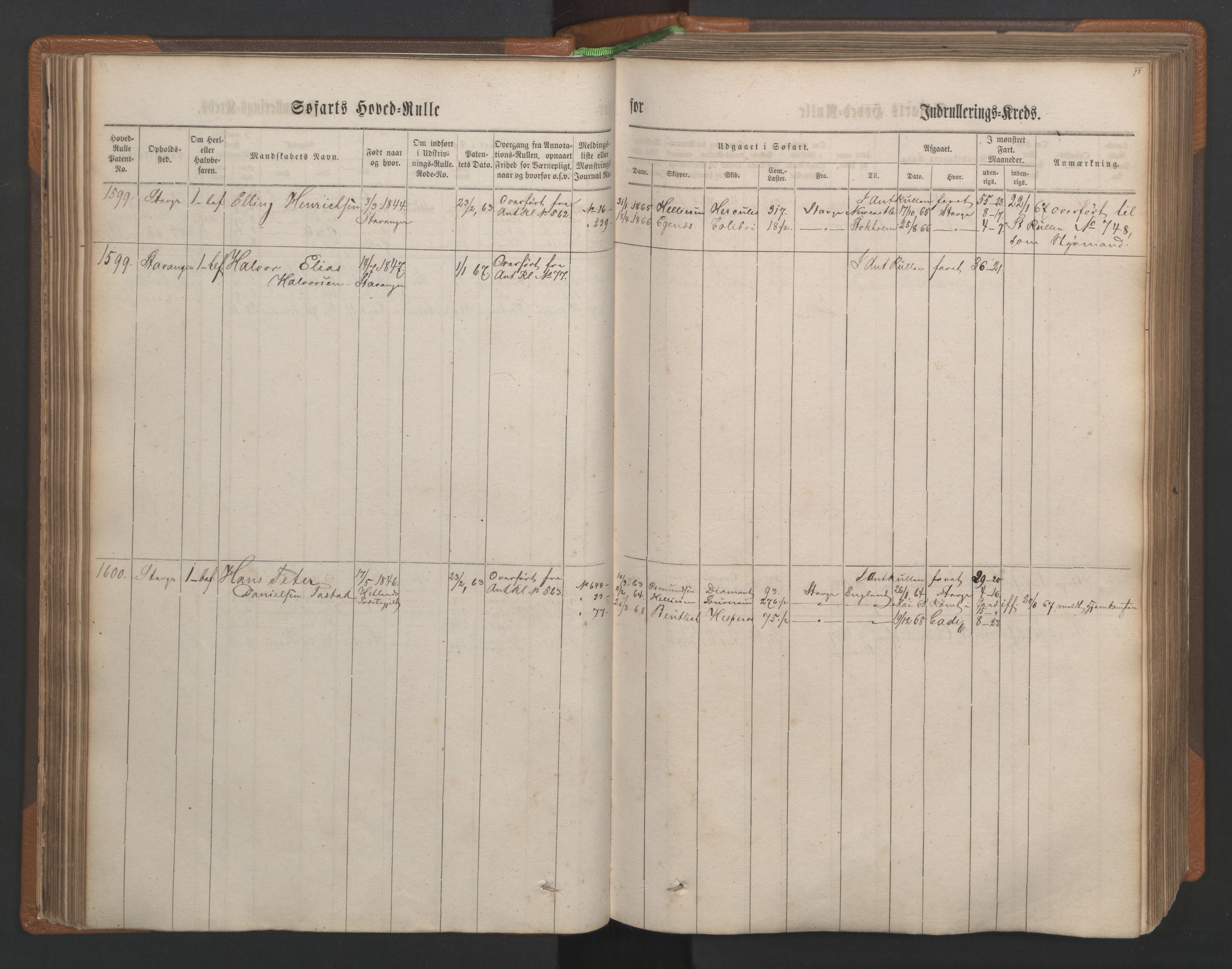 Stavanger sjømannskontor, SAST/A-102006/F/Fb/Fbb/L0003: Sjøfartshovedrulle, patentnr. 1451-2270, 1863, p. 80