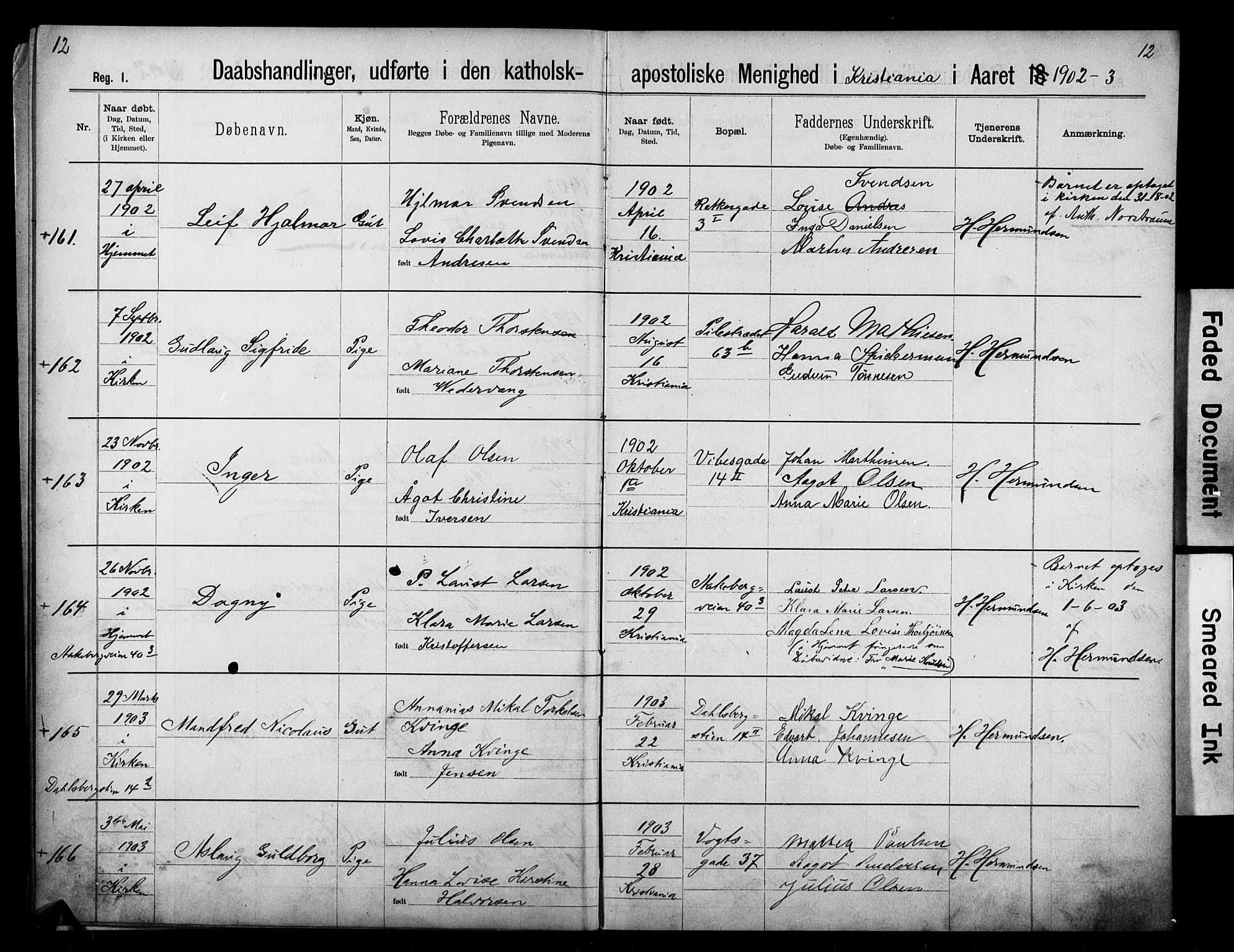 Den katolsk apostoliske menighet i Oslo , AV/SAO-PAO-0214/F/Fb/L0002: Dissenter register no. 2, 1894-1919, p. 12