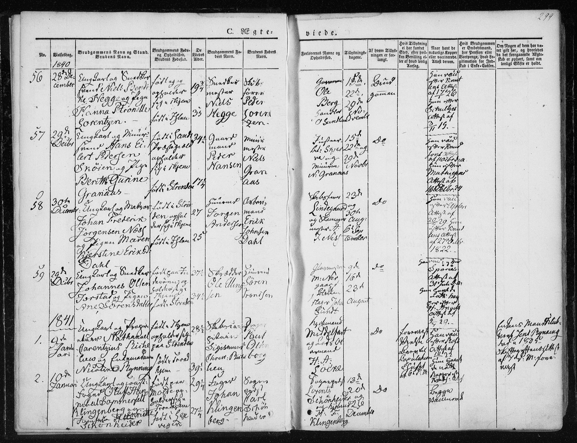 Ministerialprotokoller, klokkerbøker og fødselsregistre - Sør-Trøndelag, SAT/A-1456/601/L0049: Parish register (official) no. 601A17, 1839-1847, p. 299