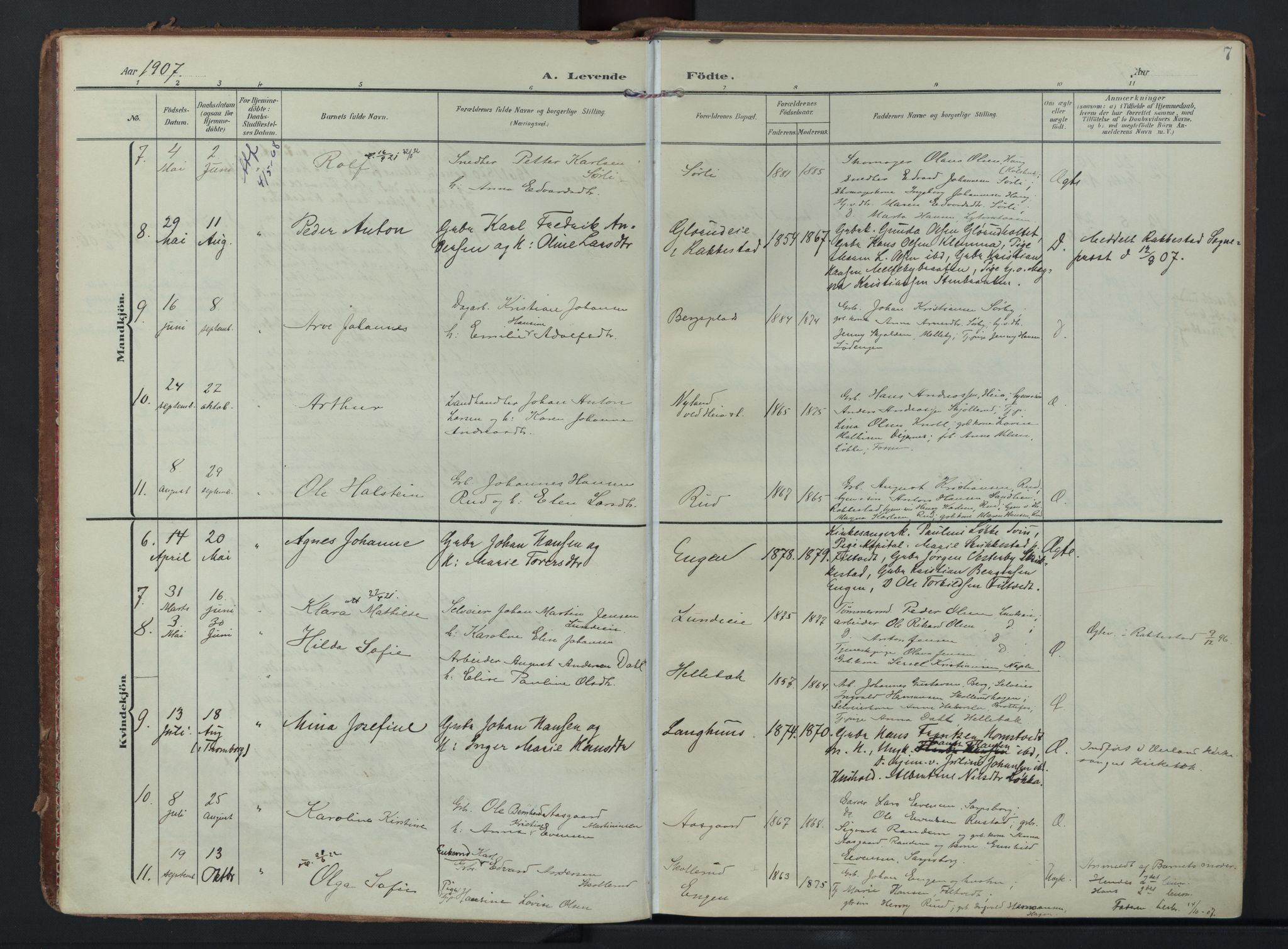 Eidsberg prestekontor Kirkebøker, AV/SAO-A-10905/F/Fc/L0002: Parish register (official) no. III 2, 1906-1934, p. 7