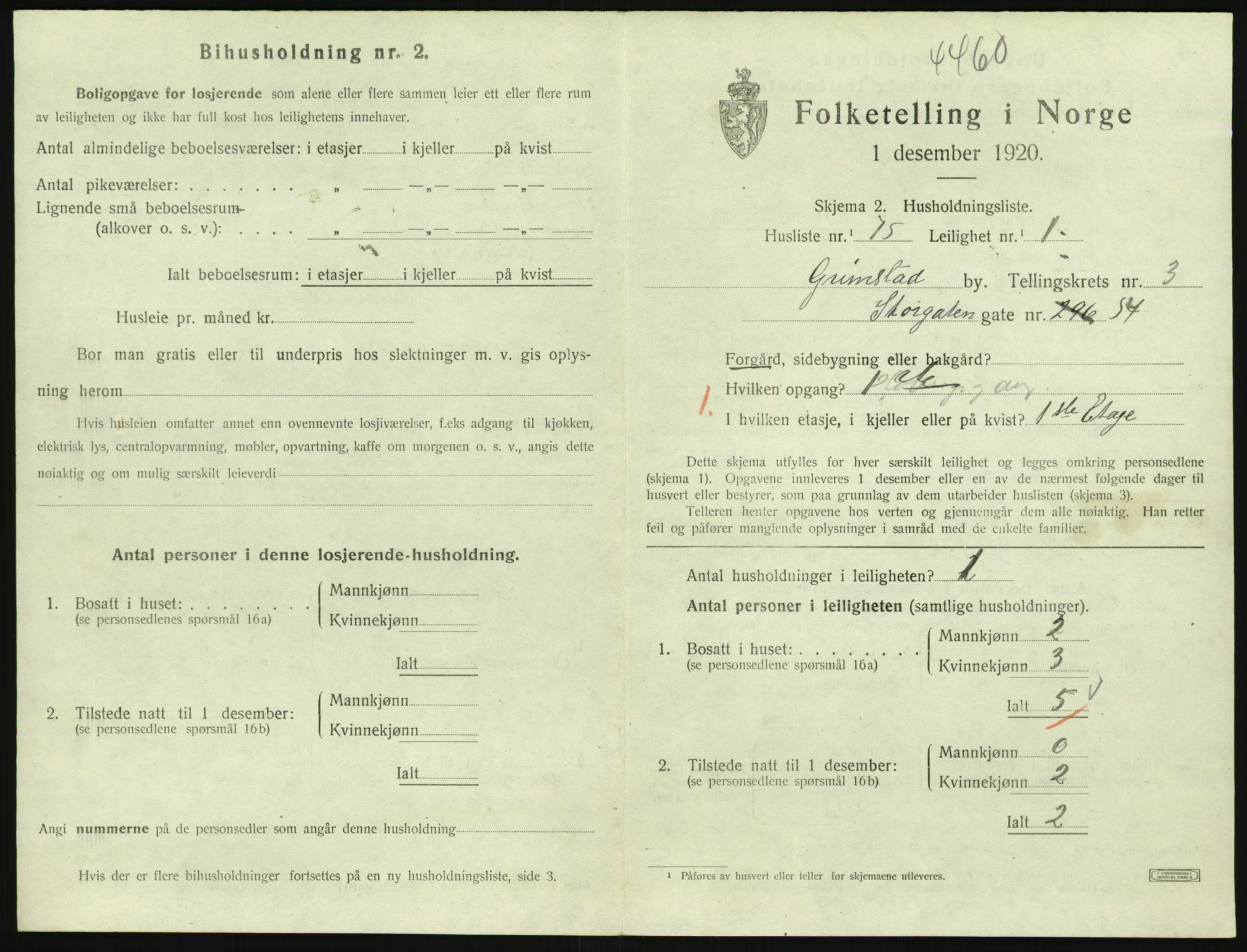 SAK, 1920 census for Grimstad, 1920, p. 1741