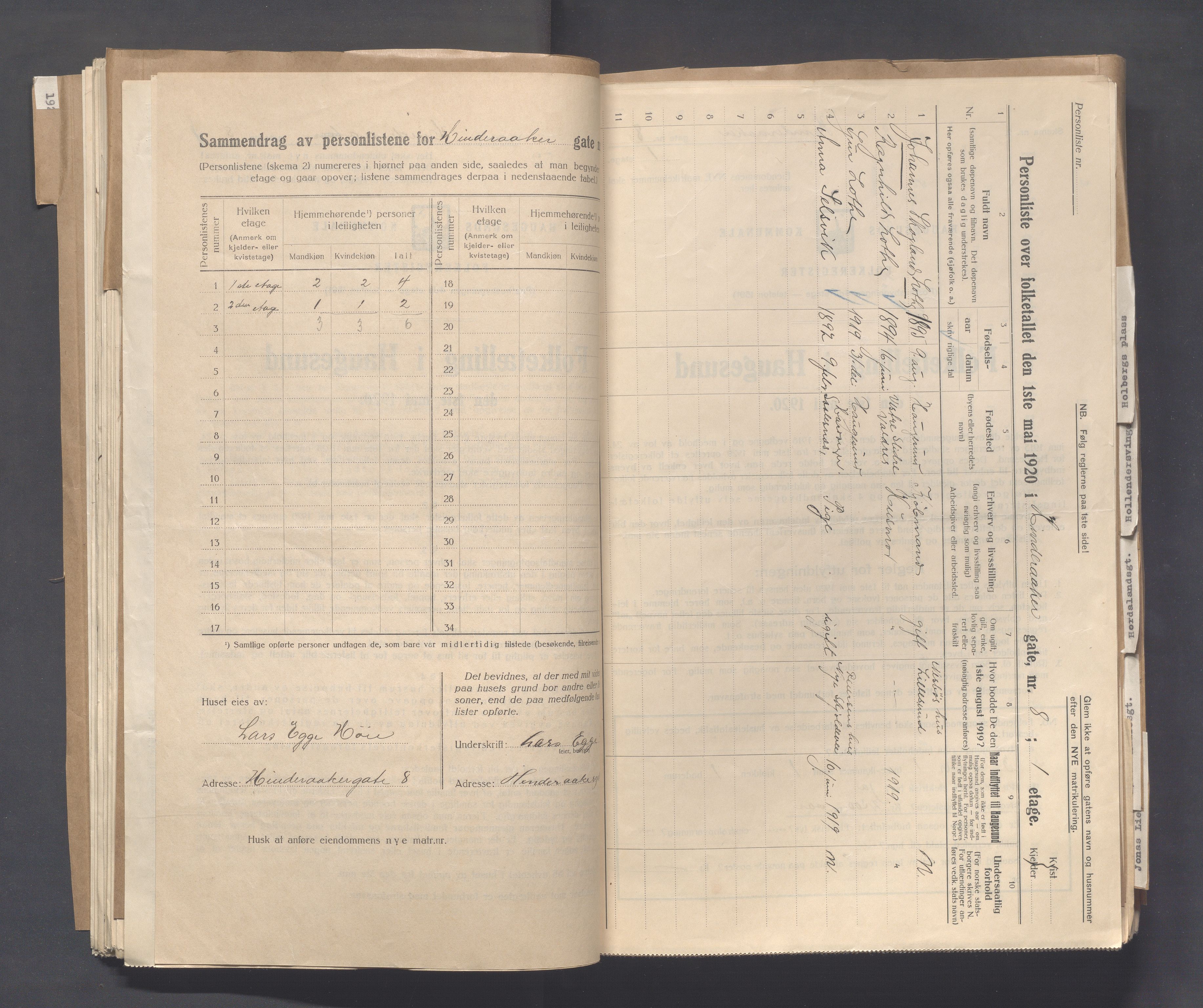 IKAR, Local census 1.5.1920 for Haugesund, 1920, p. 2143