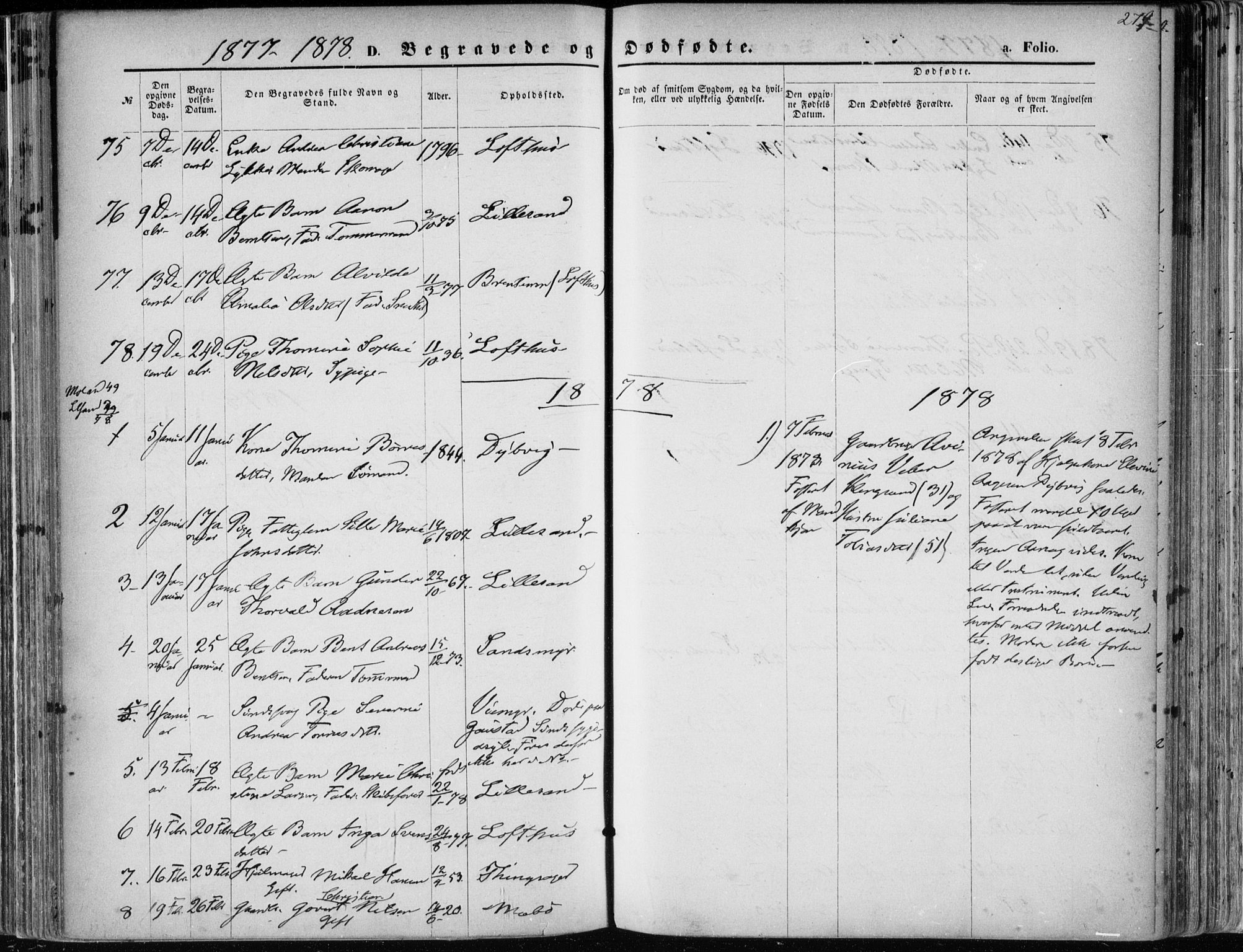 Vestre Moland sokneprestkontor, SAK/1111-0046/F/Fa/Fab/L0008: Parish register (official) no. A 8, 1873-1883, p. 279