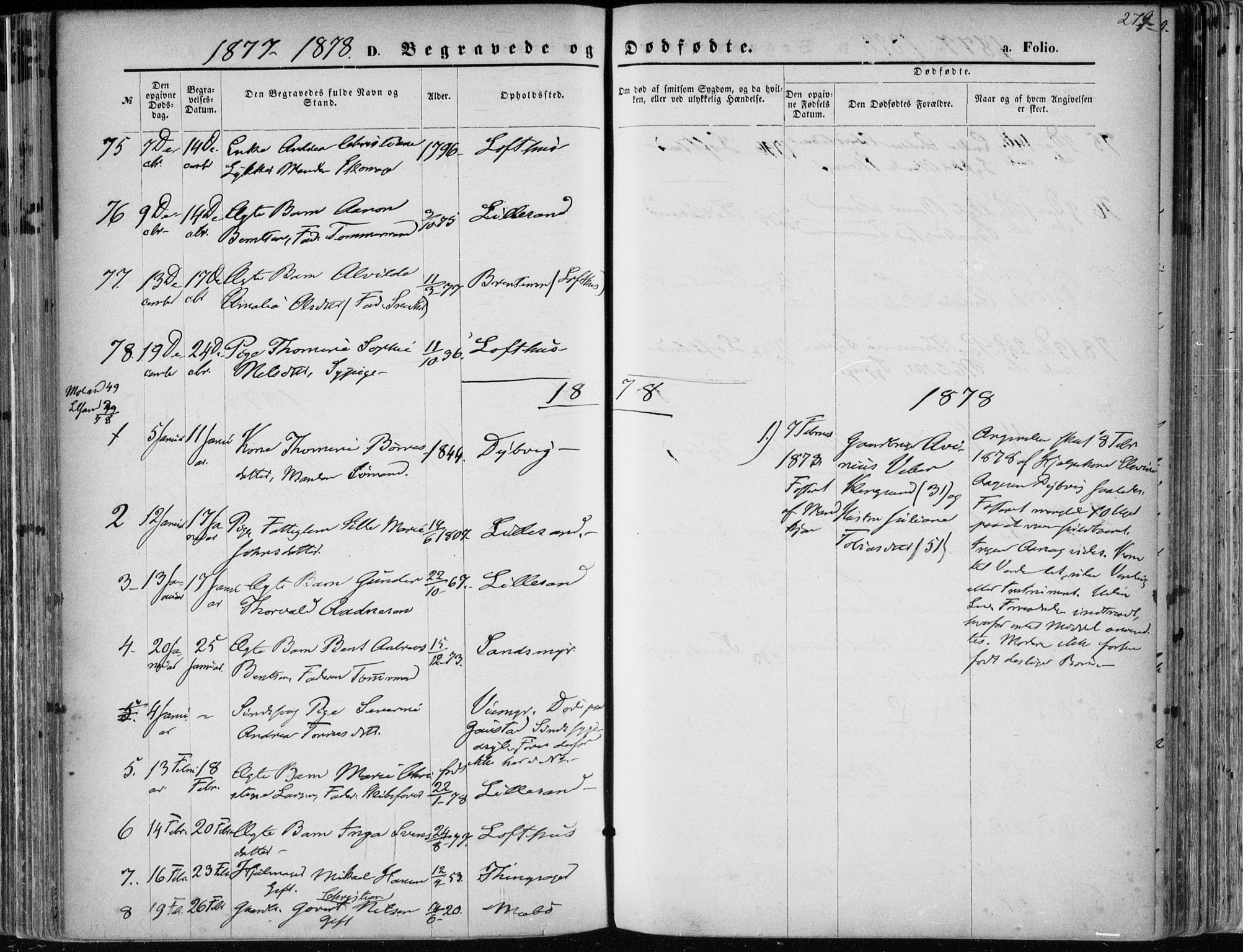 Vestre Moland sokneprestkontor, AV/SAK-1111-0046/F/Fa/Fab/L0008: Parish register (official) no. A 8, 1873-1883, p. 279