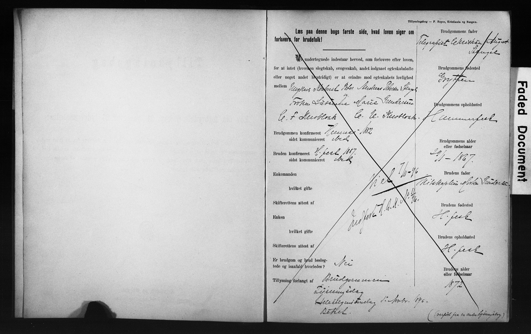 Hammerfest sokneprestkontor, SATØ/S-1347/I/Ib/L0070/0004: Banns register no. 70, 1896-1899