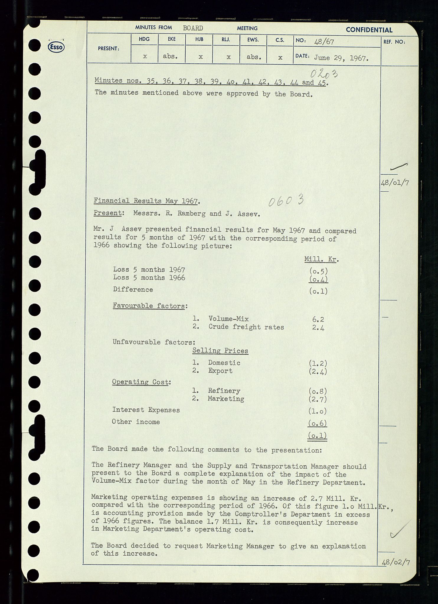 Pa 0982 - Esso Norge A/S, AV/SAST-A-100448/A/Aa/L0002/0003: Den administrerende direksjon Board minutes (styrereferater) / Den administrerende direksjon Board minutes (styrereferater), 1967, p. 95