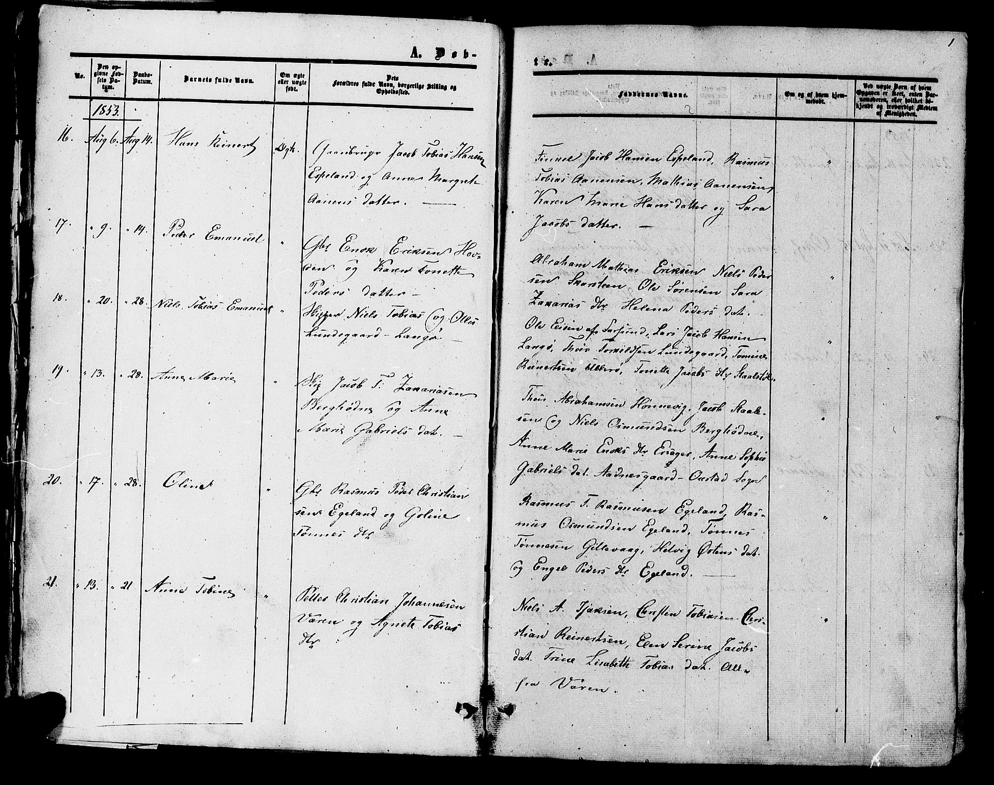Herad sokneprestkontor, SAK/1111-0018/F/Fa/Fab/L0004: Parish register (official) no. A 4, 1853-1885, p. 1