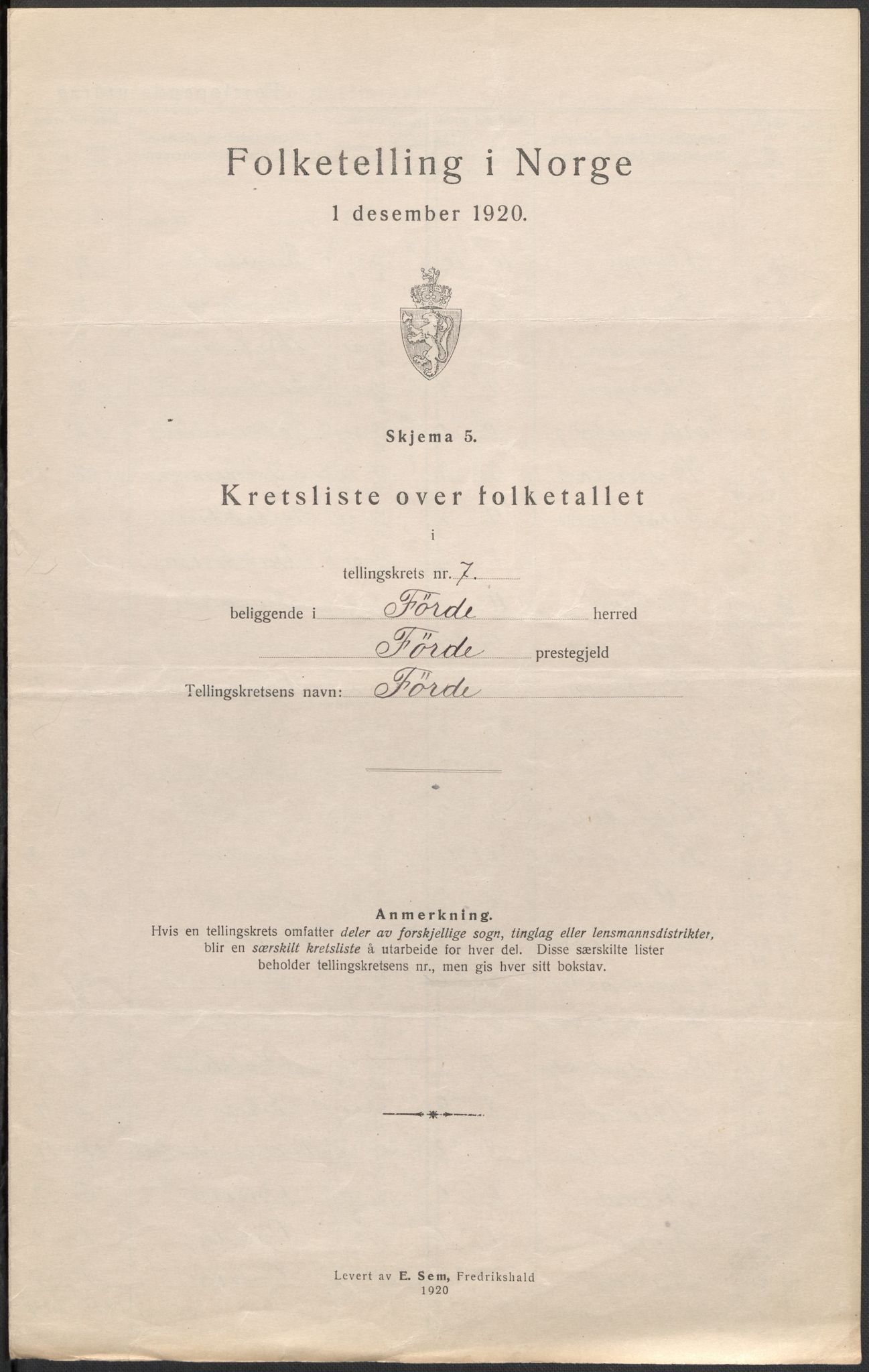 SAB, 1920 census for Førde, 1920, p. 23