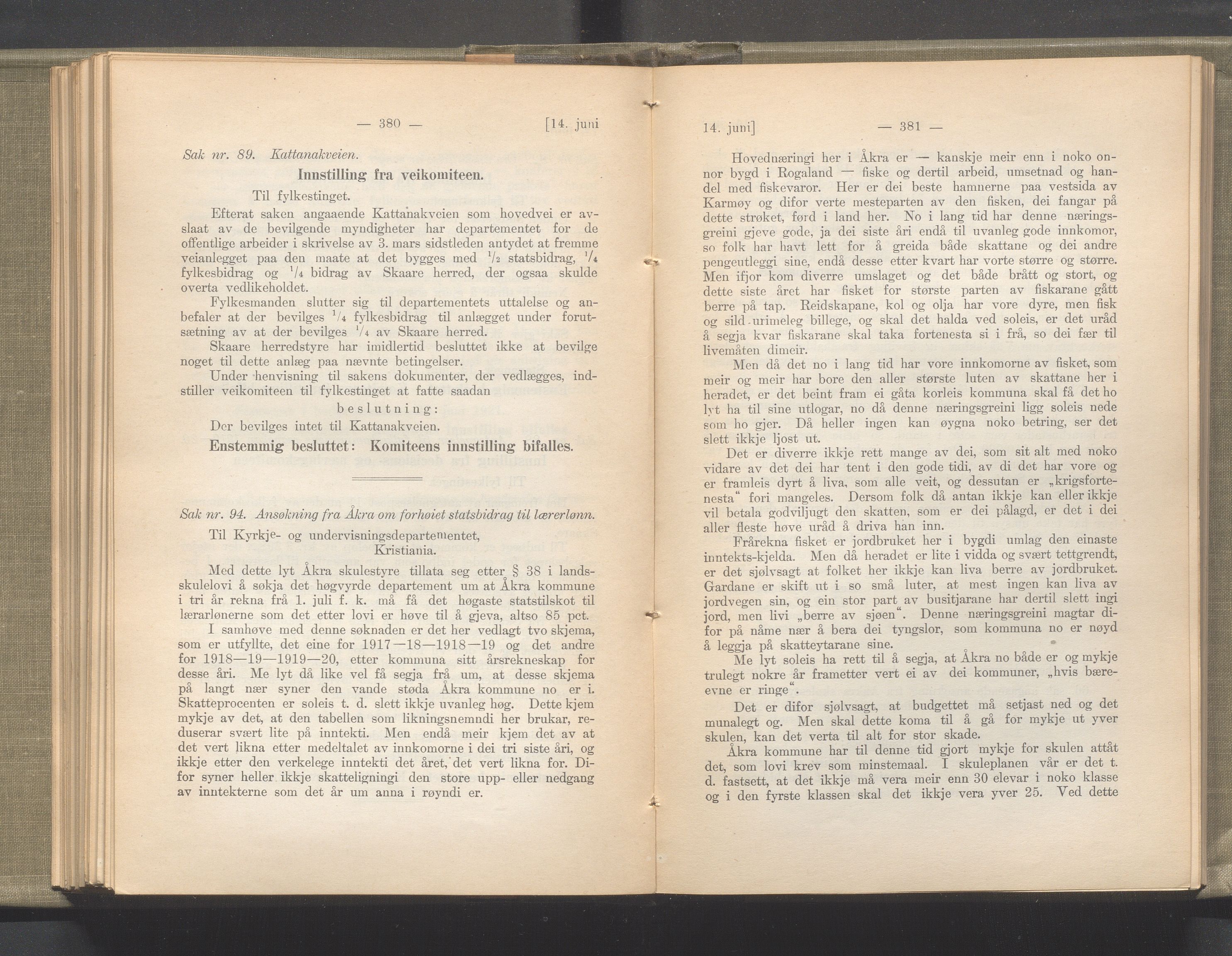 Rogaland fylkeskommune - Fylkesrådmannen , IKAR/A-900/A/Aa/Aaa/L0040: Møtebok , 1921, p. 380-381