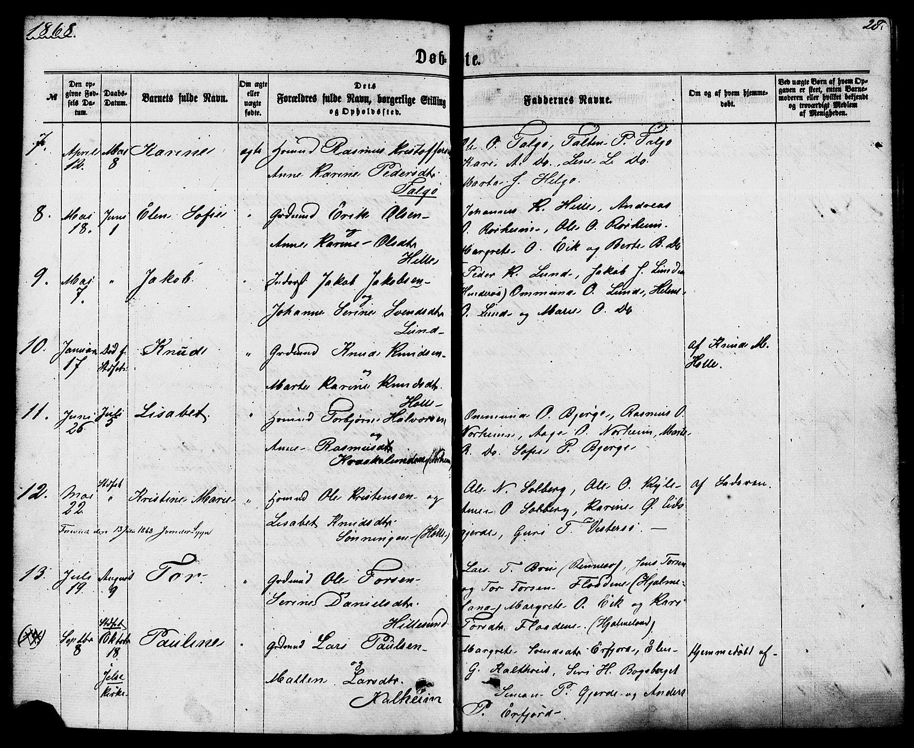 Nedstrand sokneprestkontor, AV/SAST-A-101841/01/IV: Parish register (official) no. A 10, 1861-1887, p. 28