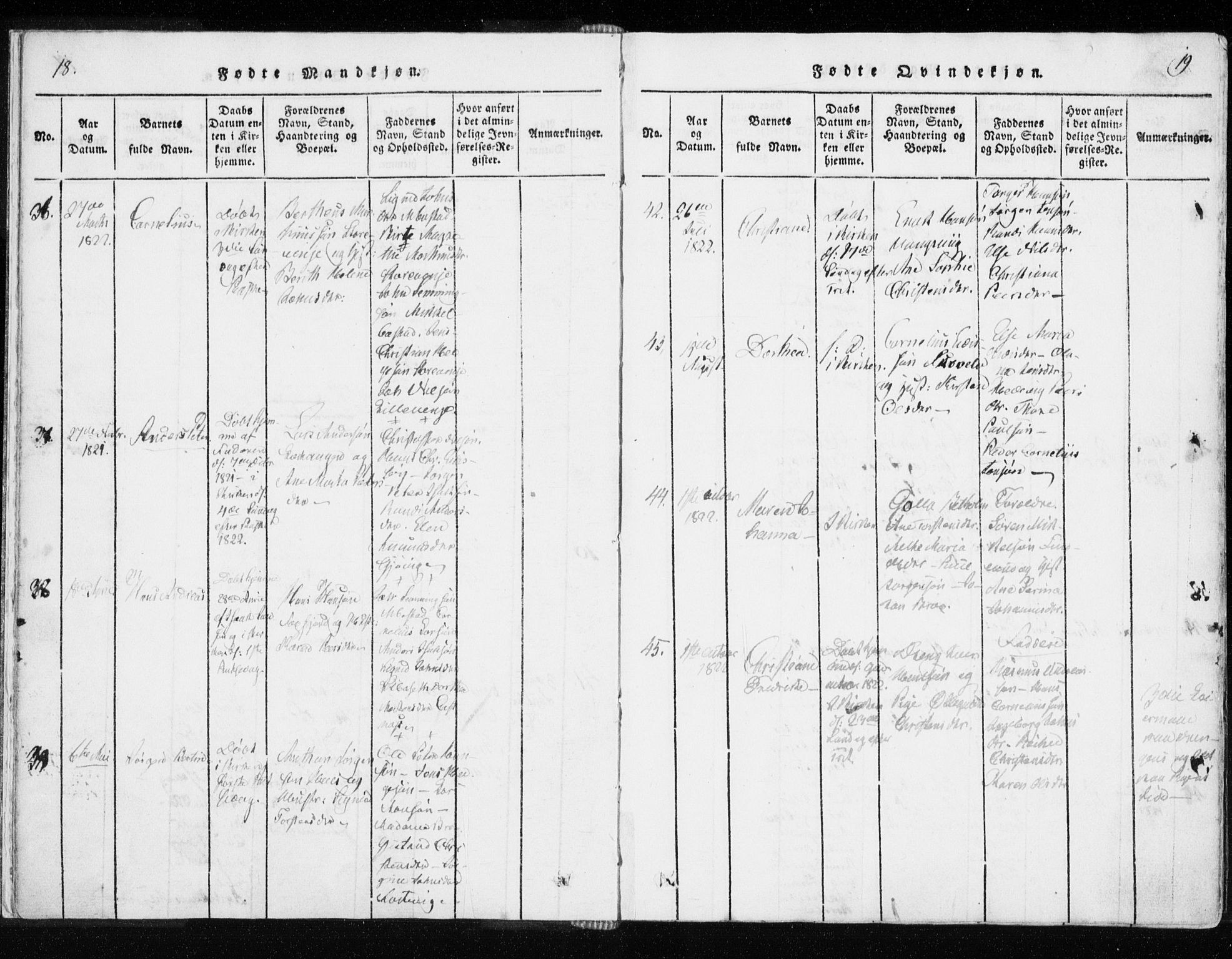 Tranøy sokneprestkontor, SATØ/S-1313/I/Ia/Iaa/L0004kirke: Parish register (official) no. 4, 1820-1829, p. 18-19