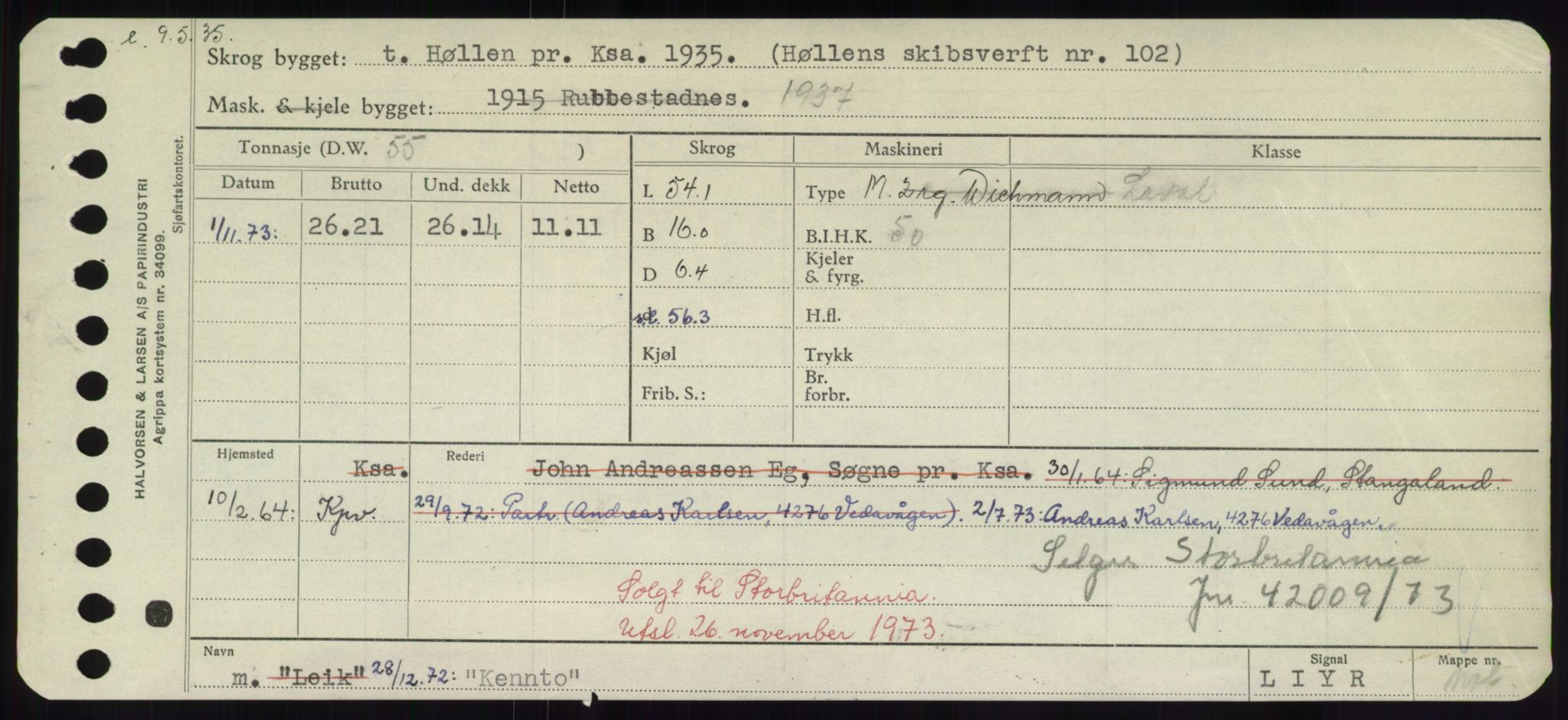 Sjøfartsdirektoratet med forløpere, Skipsmålingen, RA/S-1627/H/Hd/L0020: Fartøy, K-Kon, p. 199