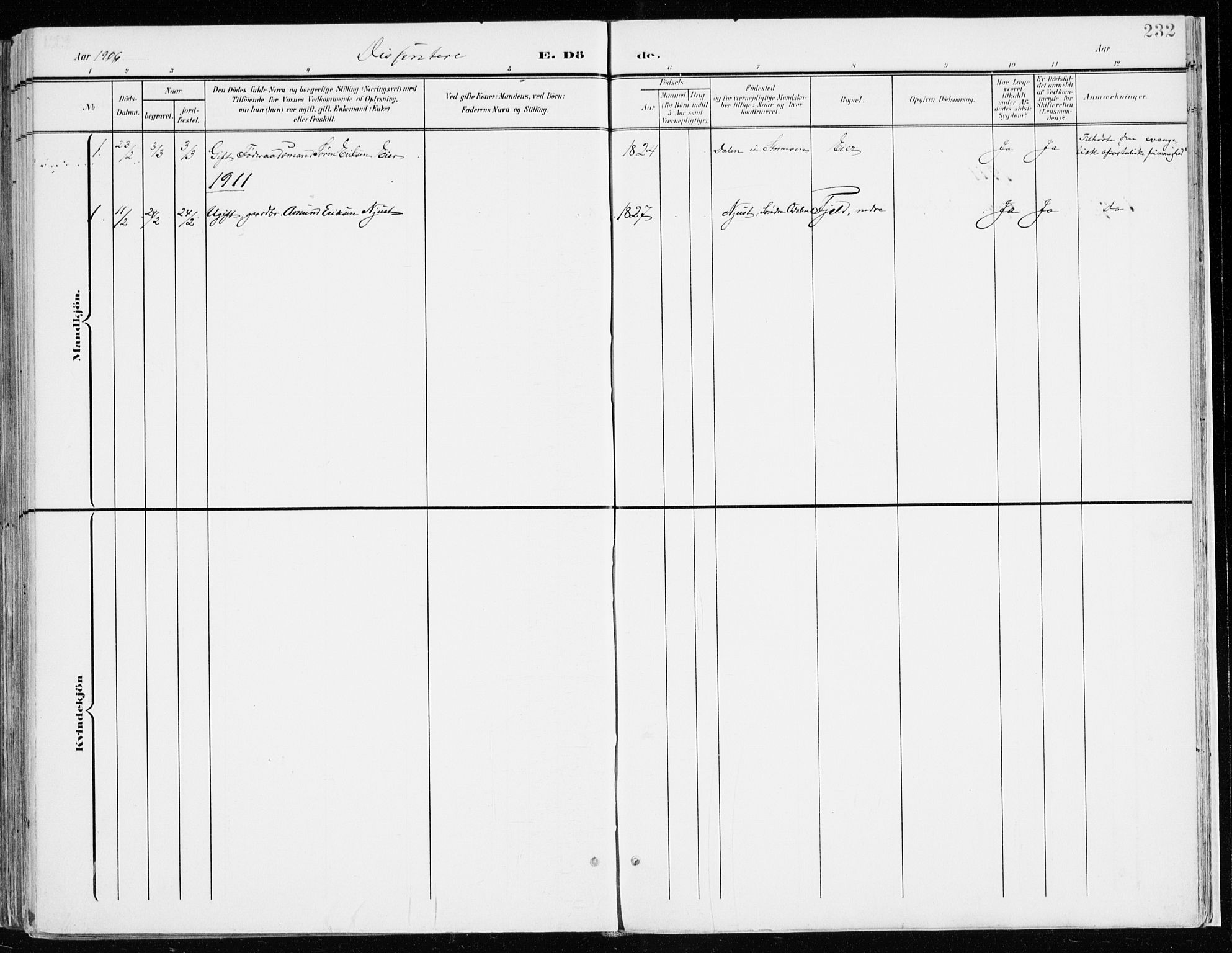 Nord-Odal prestekontor, SAH/PREST-032/H/Ha/Haa/L0009: Parish register (official) no. 9, 1902-1926, p. 232