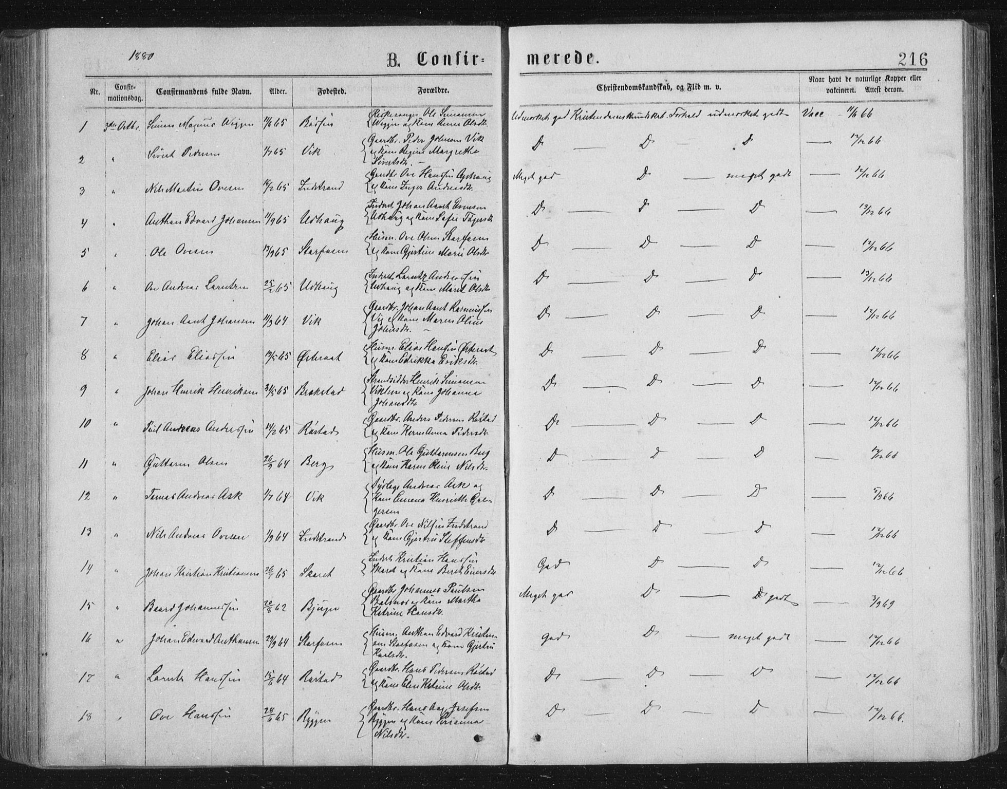 Ministerialprotokoller, klokkerbøker og fødselsregistre - Sør-Trøndelag, SAT/A-1456/659/L0745: Parish register (copy) no. 659C02, 1869-1892, p. 216