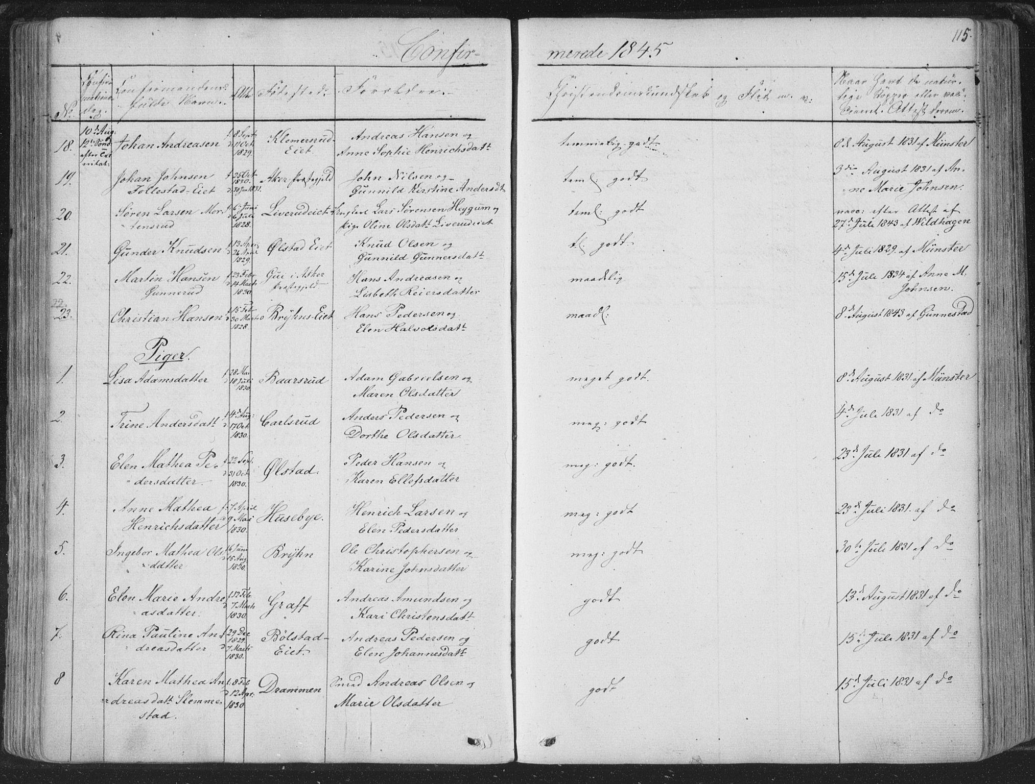 Røyken kirkebøker, AV/SAKO-A-241/F/Fa/L0005: Parish register (official) no. 5, 1833-1856, p. 115