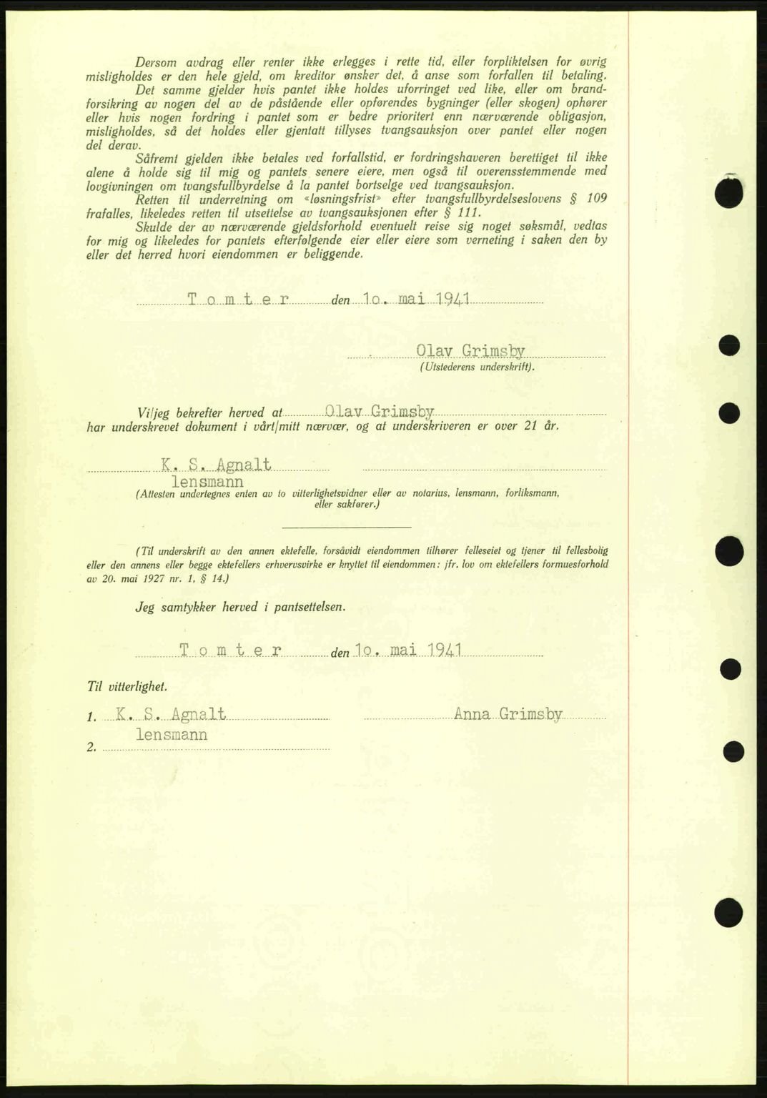 Moss sorenskriveri, SAO/A-10168: Mortgage book no. B10, 1940-1941, Diary no: : 1191/1941