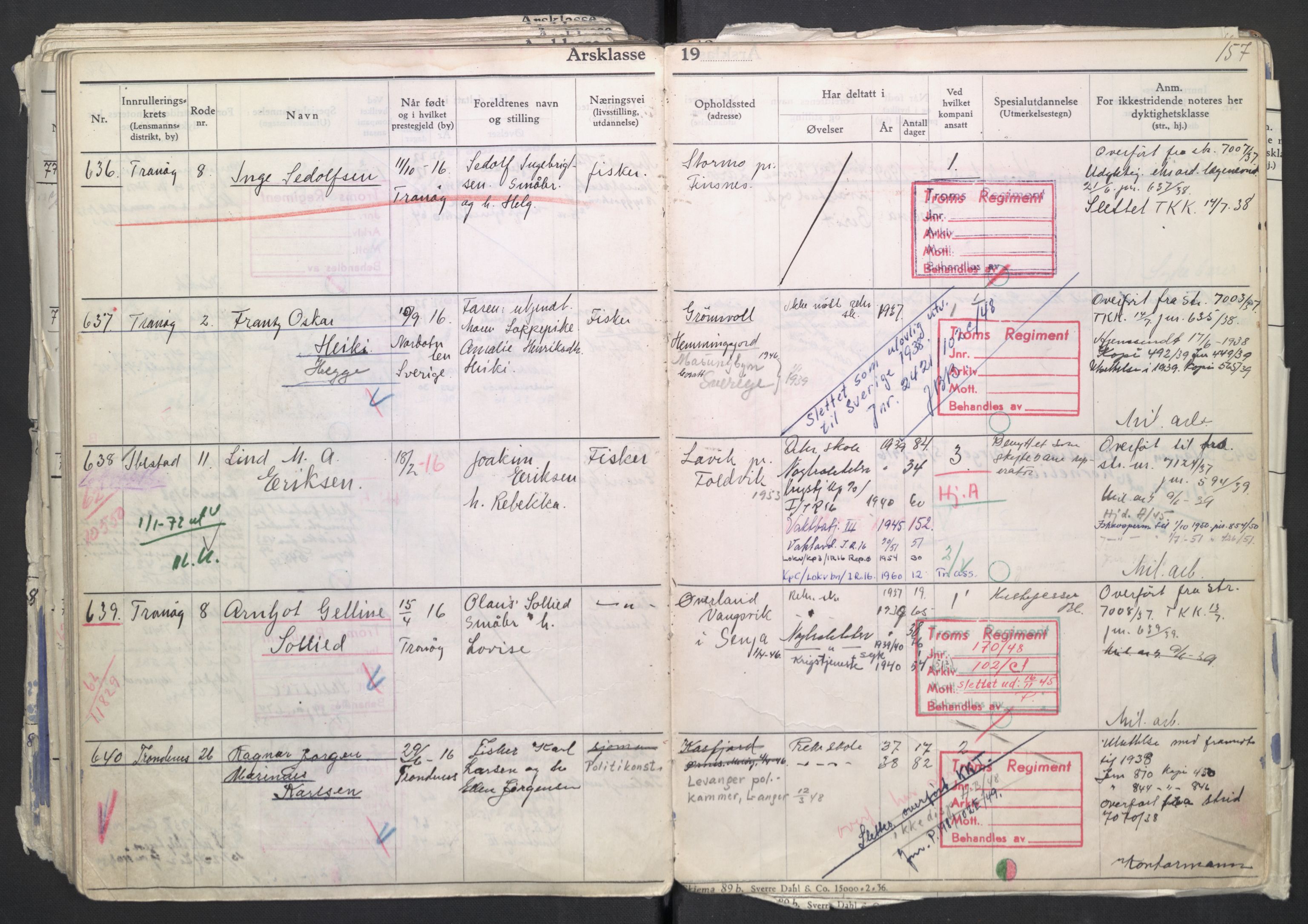 Forsvaret, Troms infanteriregiment nr. 16, AV/RA-RAFA-3146/P/Pa/L0007/0002: Ruller / Rulle for regimentets menige mannskaper, årsklasse 1937, 1937, p. 157