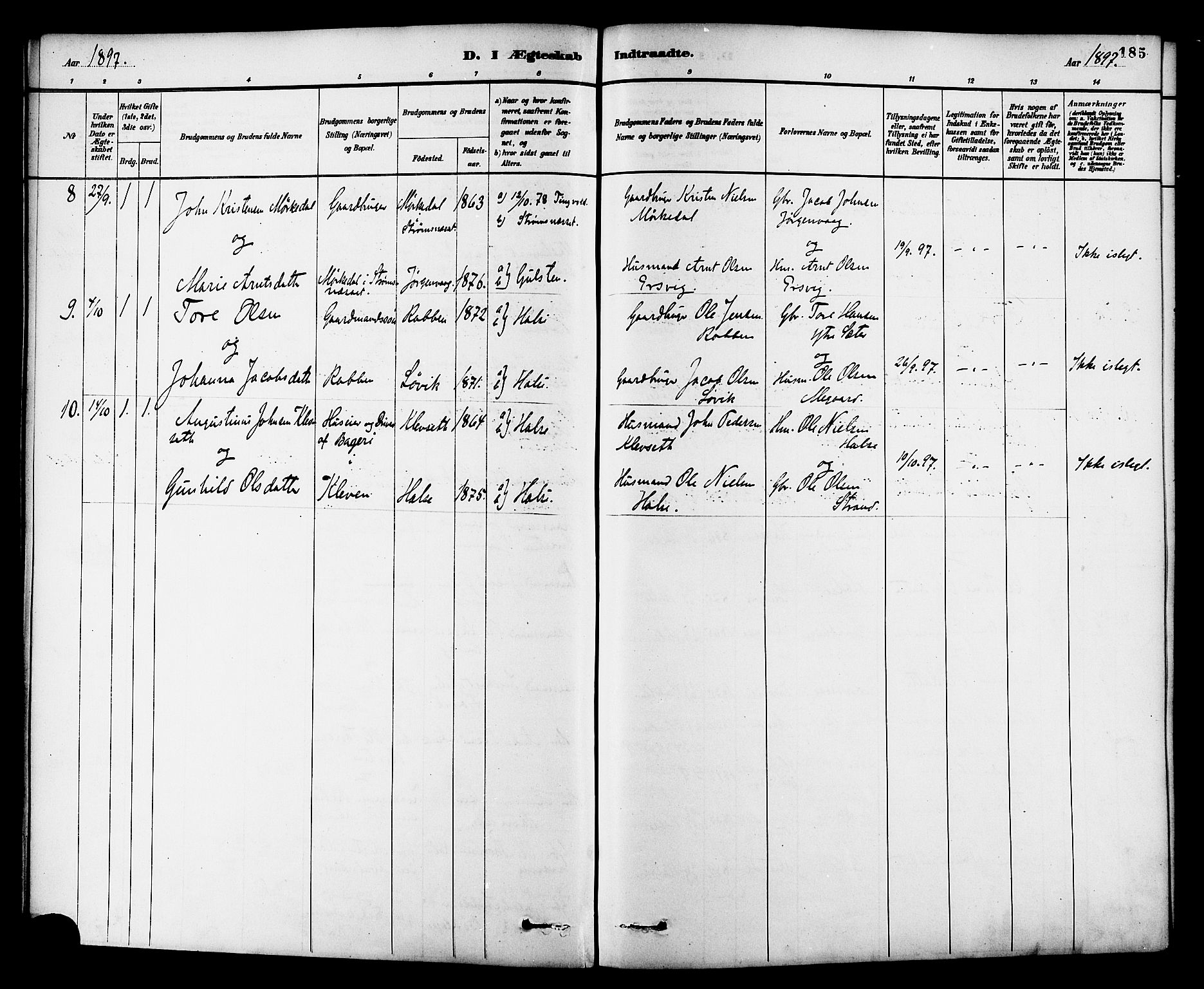 Ministerialprotokoller, klokkerbøker og fødselsregistre - Møre og Romsdal, AV/SAT-A-1454/576/L0885: Parish register (official) no. 576A03, 1880-1898, p. 185