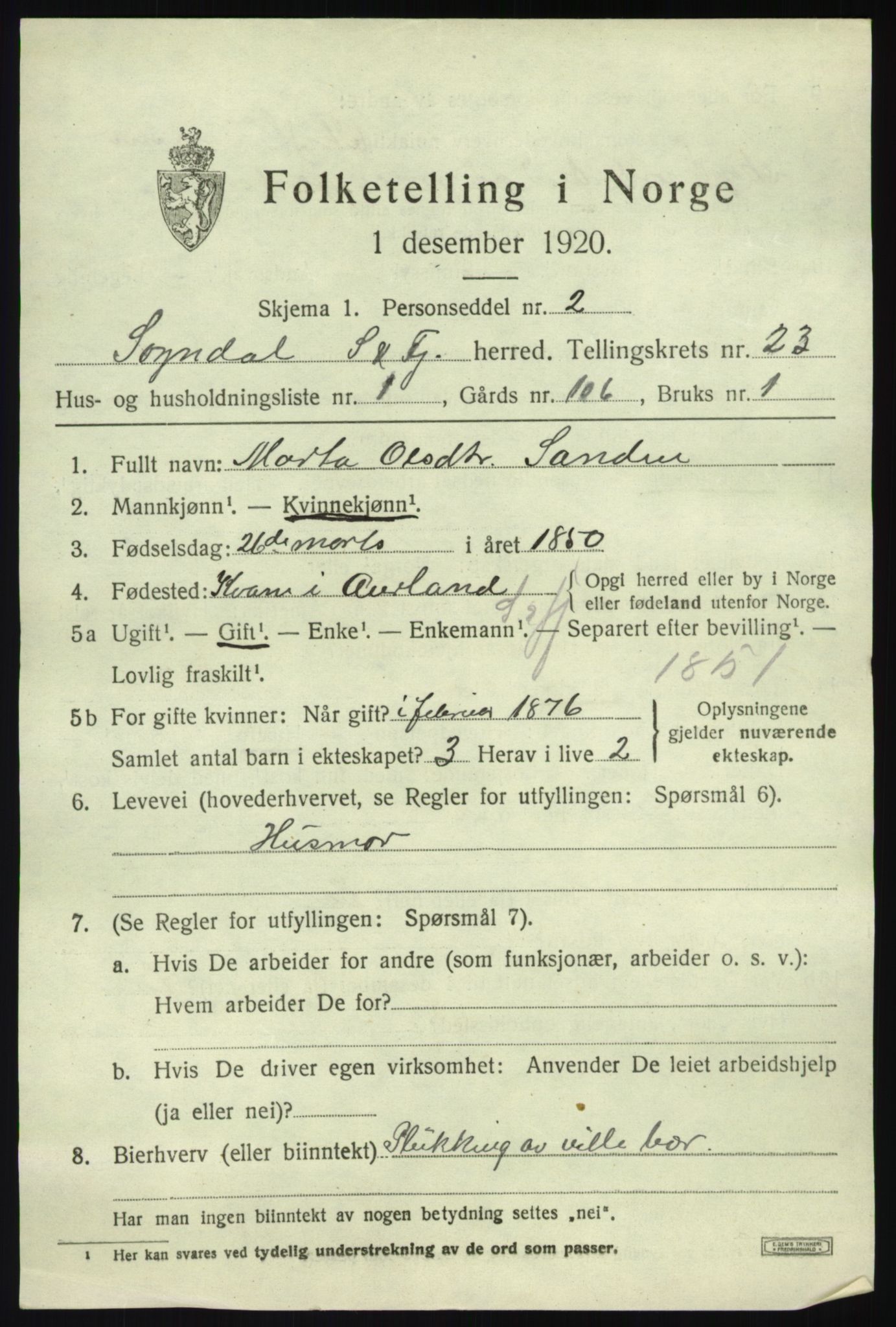 SAB, 1920 census for Sogndal, 1920, p. 8115