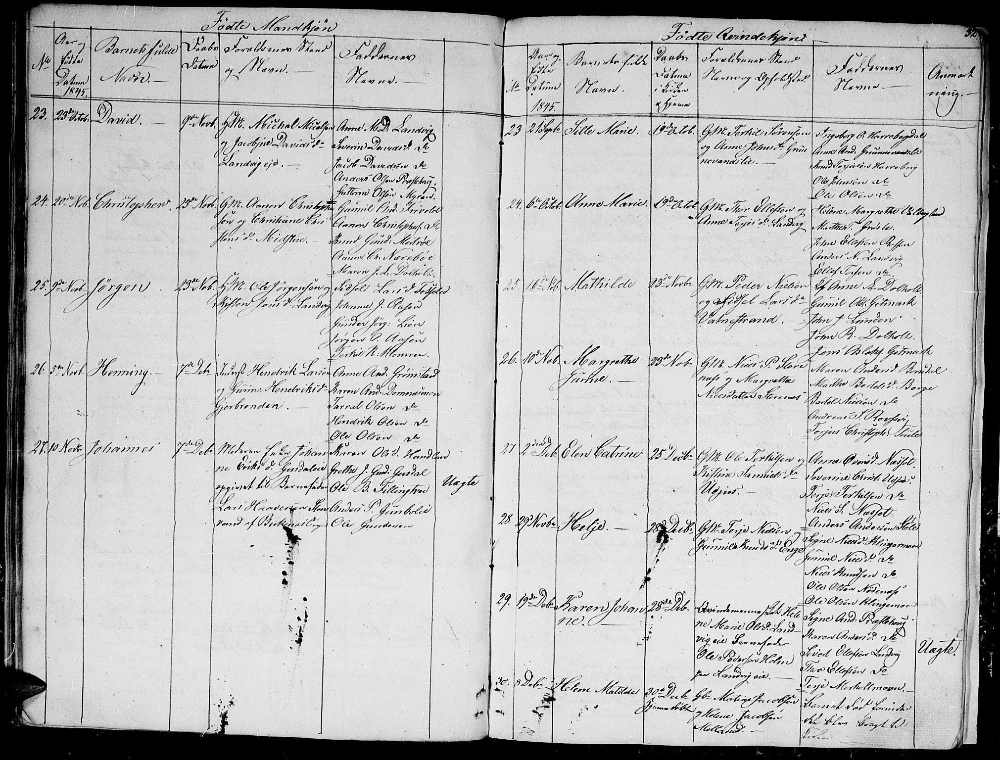 Hommedal sokneprestkontor, AV/SAK-1111-0023/F/Fb/Fbb/L0004: Parish register (copy) no. B 4, 1836-1849, p. 32