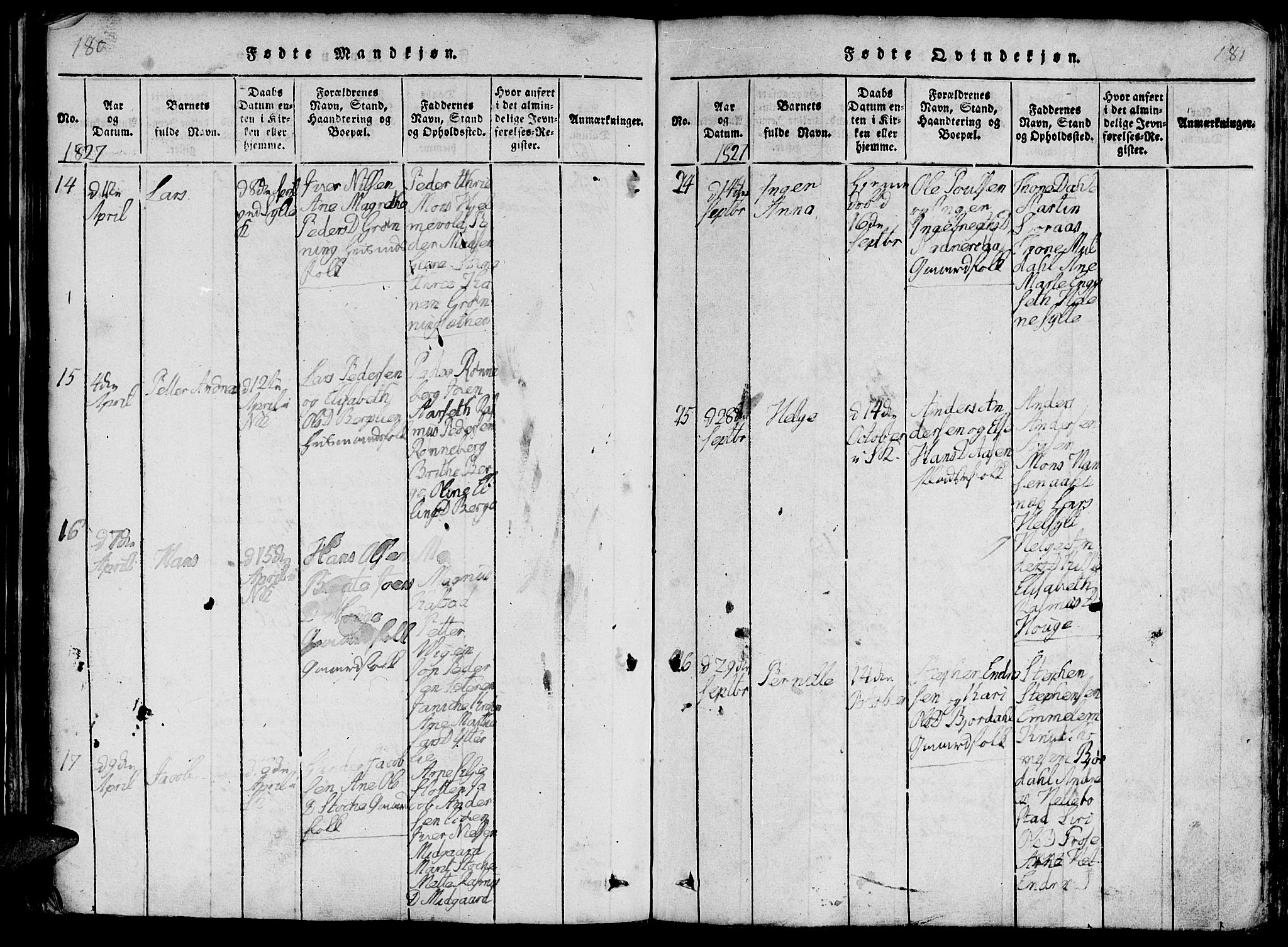 Ministerialprotokoller, klokkerbøker og fødselsregistre - Møre og Romsdal, AV/SAT-A-1454/519/L0260: Parish register (copy) no. 519C01, 1817-1829, p. 180-181