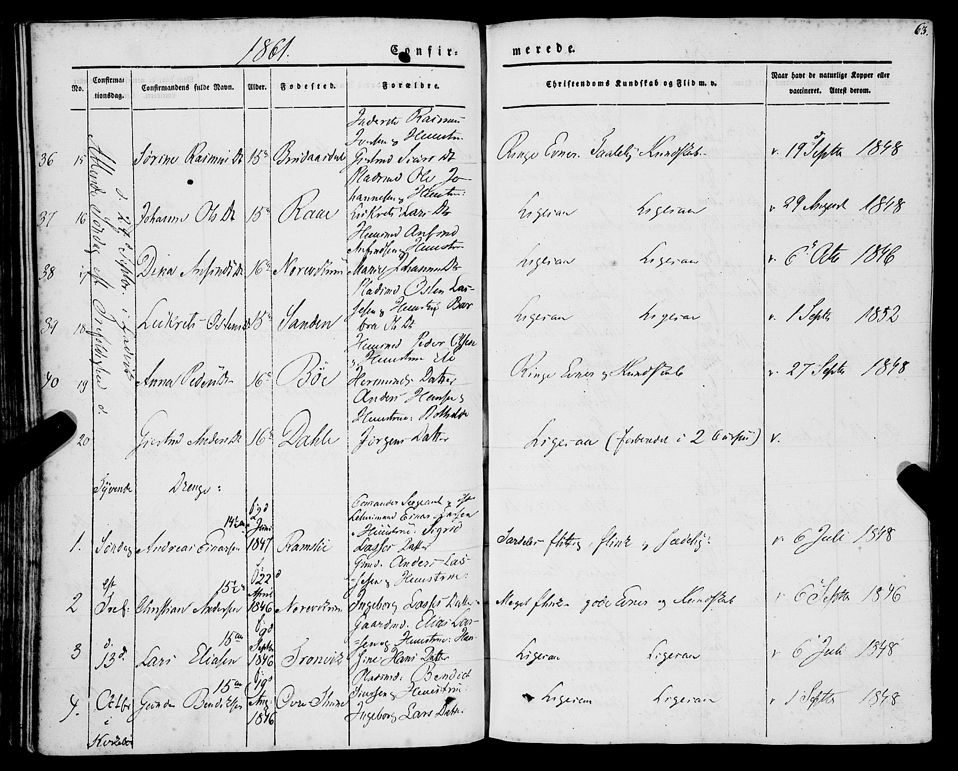 Lavik sokneprestembete, AV/SAB-A-80901: Parish register (official) no. A 3, 1843-1863, p. 63