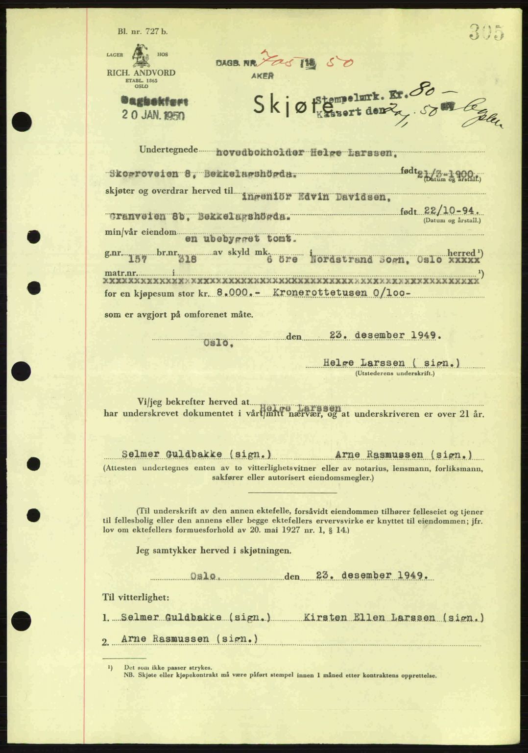 Oslo byskriverembete, AV/SAO-A-10227/G/Gb/Gbd/Gbda/L0017: Mortgage book no. A215, 1949-1950, Diary no: : 705/1950
