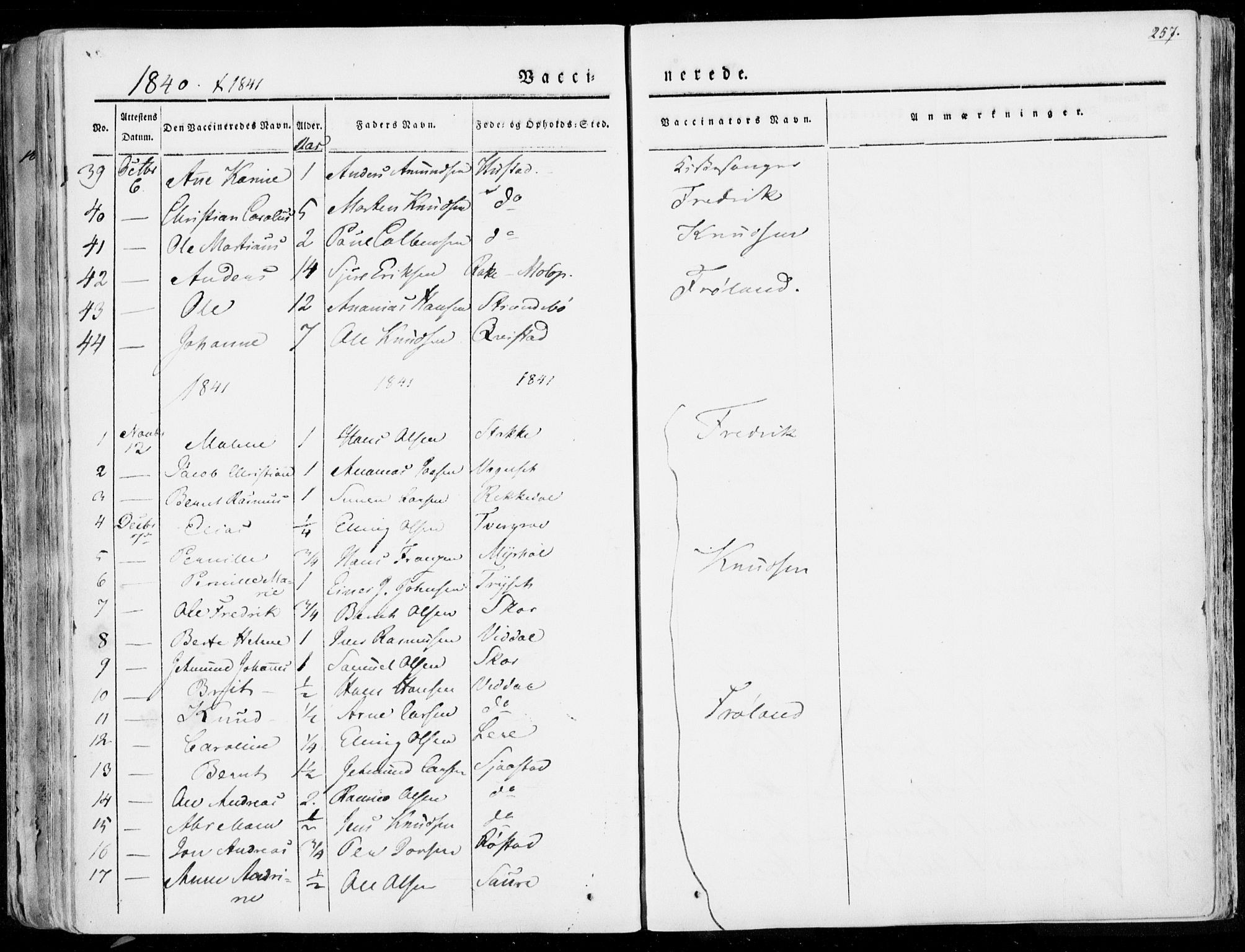 Ministerialprotokoller, klokkerbøker og fødselsregistre - Møre og Romsdal, AV/SAT-A-1454/515/L0208: Parish register (official) no. 515A04, 1830-1846, p. 257