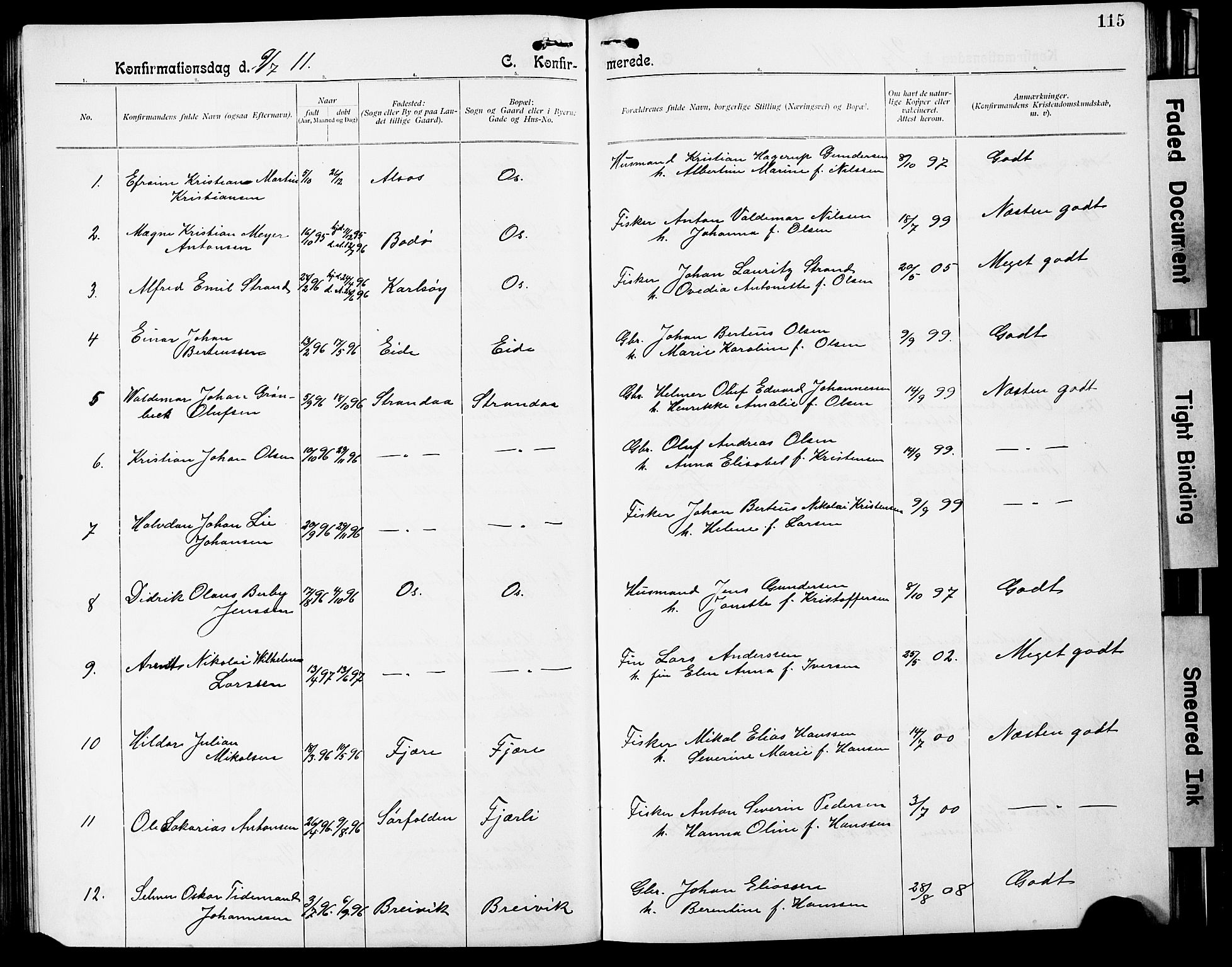 Ministerialprotokoller, klokkerbøker og fødselsregistre - Nordland, SAT/A-1459/803/L0077: Parish register (copy) no. 803C04, 1897-1930, p. 115