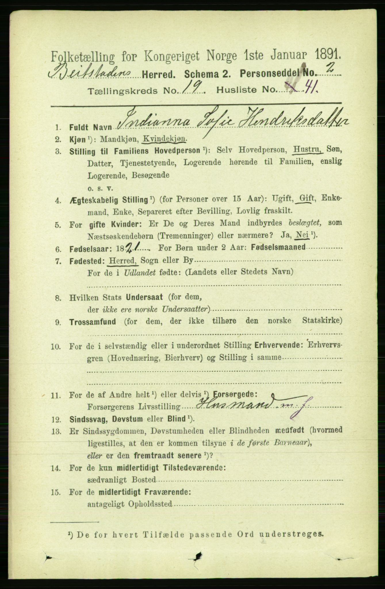 RA, 1891 census for 1727 Beitstad, 1891, p. 5060