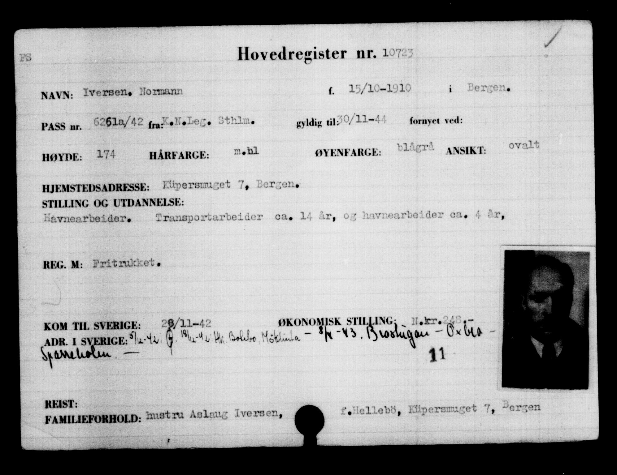Utenriksstasjonene, Legasjonen i Stockholm, Flyktningkontoret, AV/RA-S-6753/V/Va/L0006: Kjesäterkartoteket, flyktninger med registreringsnr. 9400-12711, 1940-1945, p. 1523