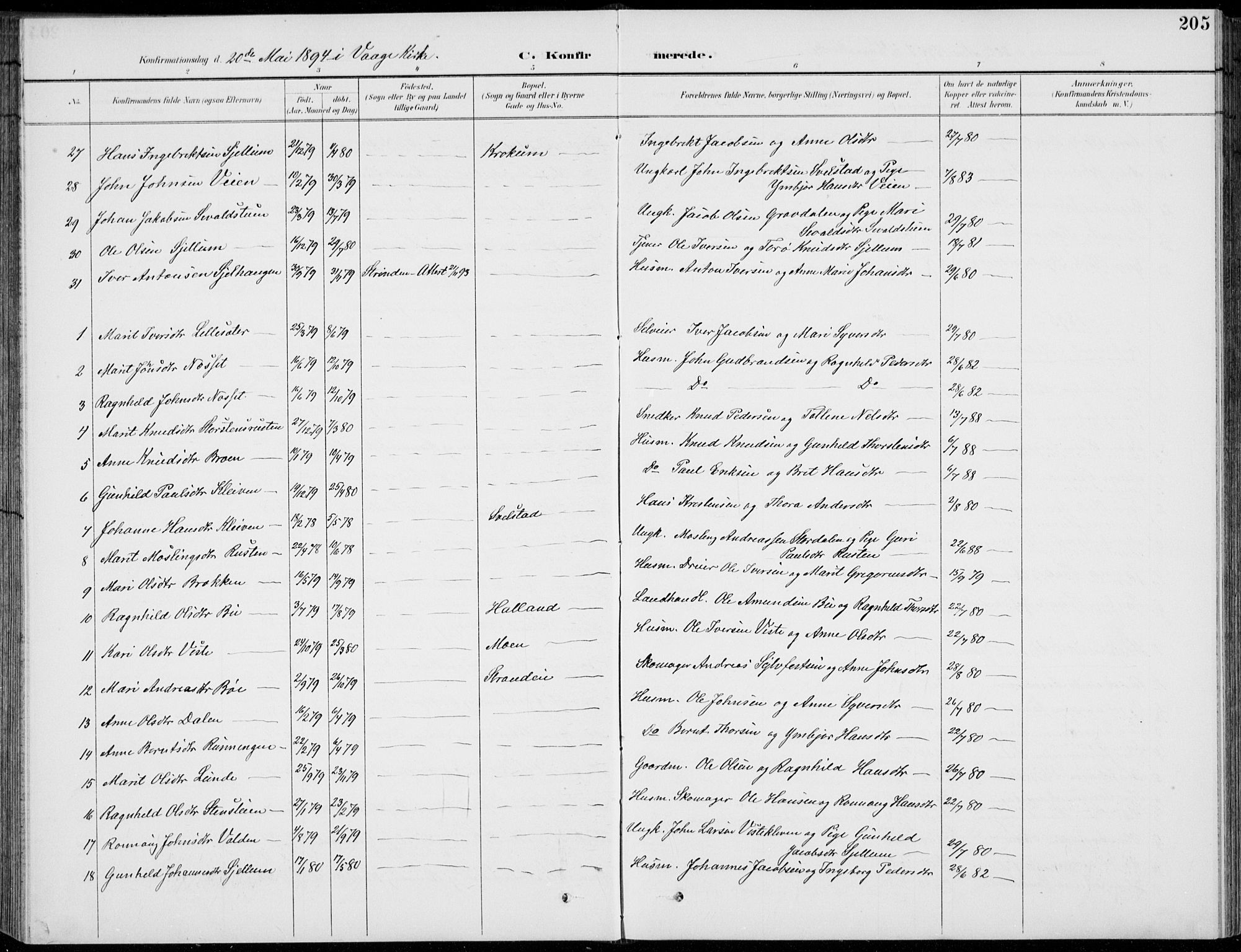 Vågå prestekontor, SAH/PREST-076/H/Ha/Hab/L0002: Parish register (copy) no. 2, 1894-1939, p. 205