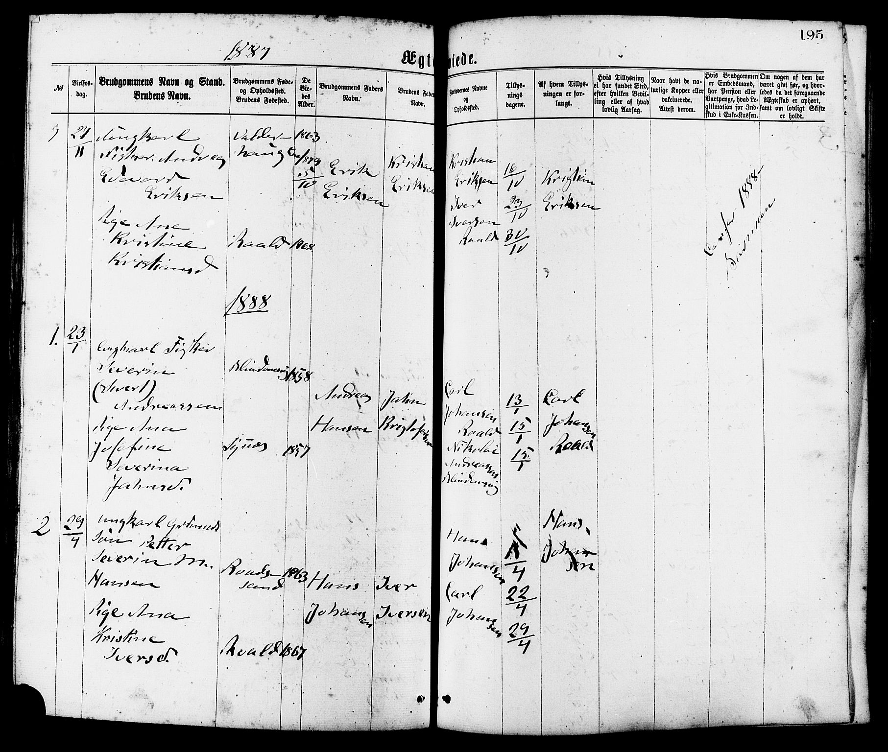 Ministerialprotokoller, klokkerbøker og fødselsregistre - Møre og Romsdal, SAT/A-1454/537/L0519: Parish register (official) no. 537A03, 1876-1889, p. 195