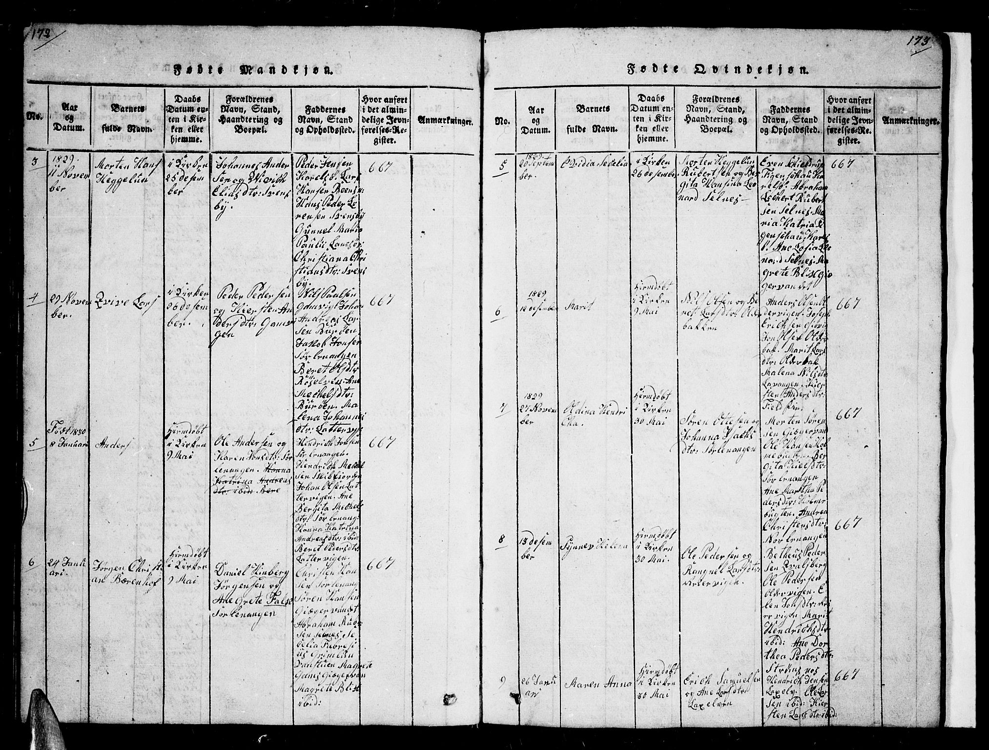 Karlsøy sokneprestembete, AV/SATØ-S-1299/H/Ha/Hab/L0001klokker: Parish register (copy) no. 1, 1821-1840, p. 172-173