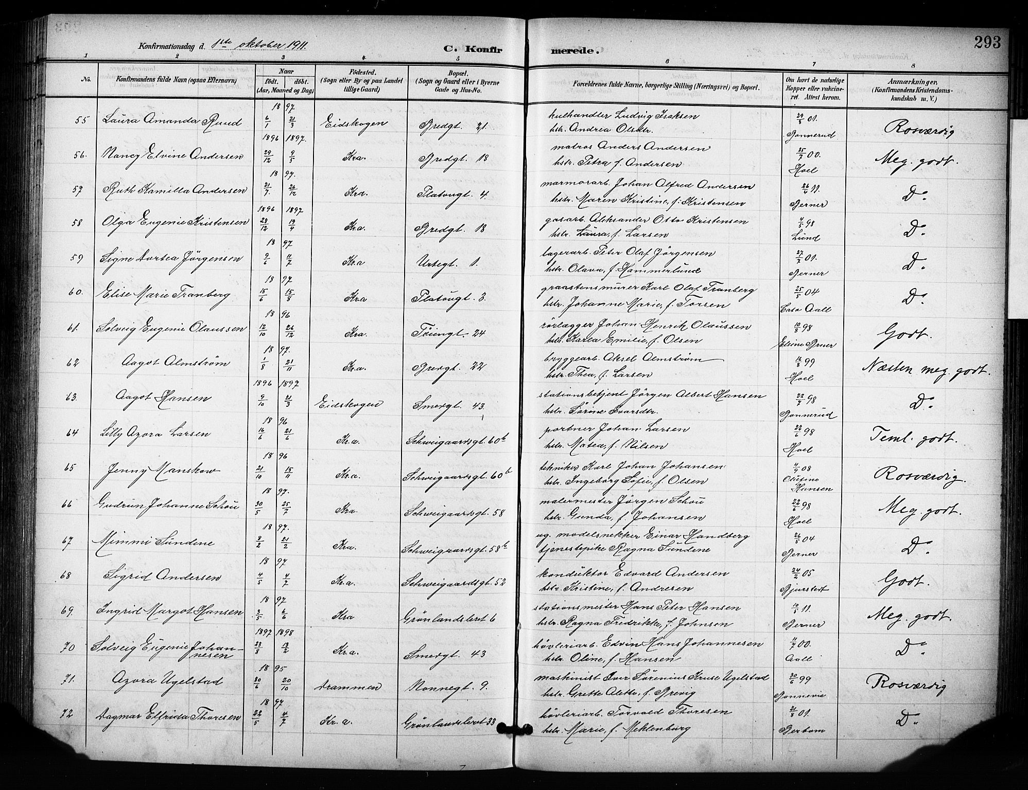 Grønland prestekontor Kirkebøker, SAO/A-10848/F/Fa/L0015: Parish register (official) no. 15, 1899-1919, p. 293