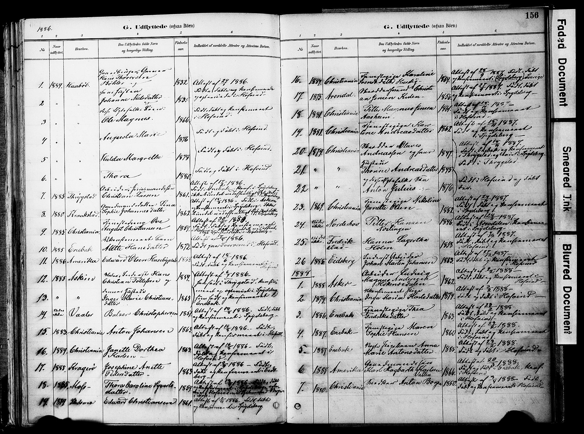 Spydeberg prestekontor Kirkebøker, SAO/A-10924/F/Fb/L0001: Parish register (official) no. II 1, 1886-1907, p. 156