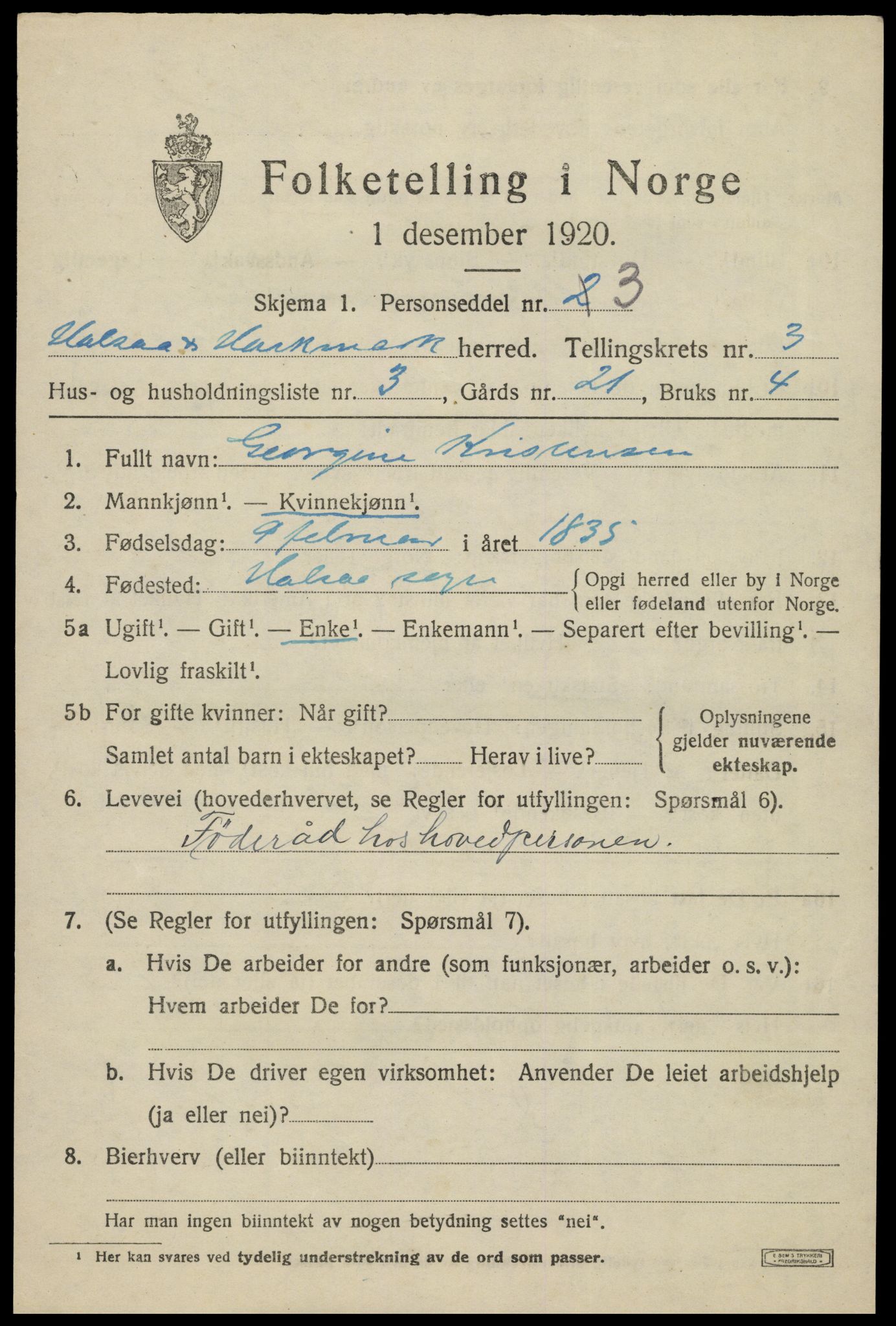 SAK, 1920 census for Halse og Harkmark, 1920, p. 2441