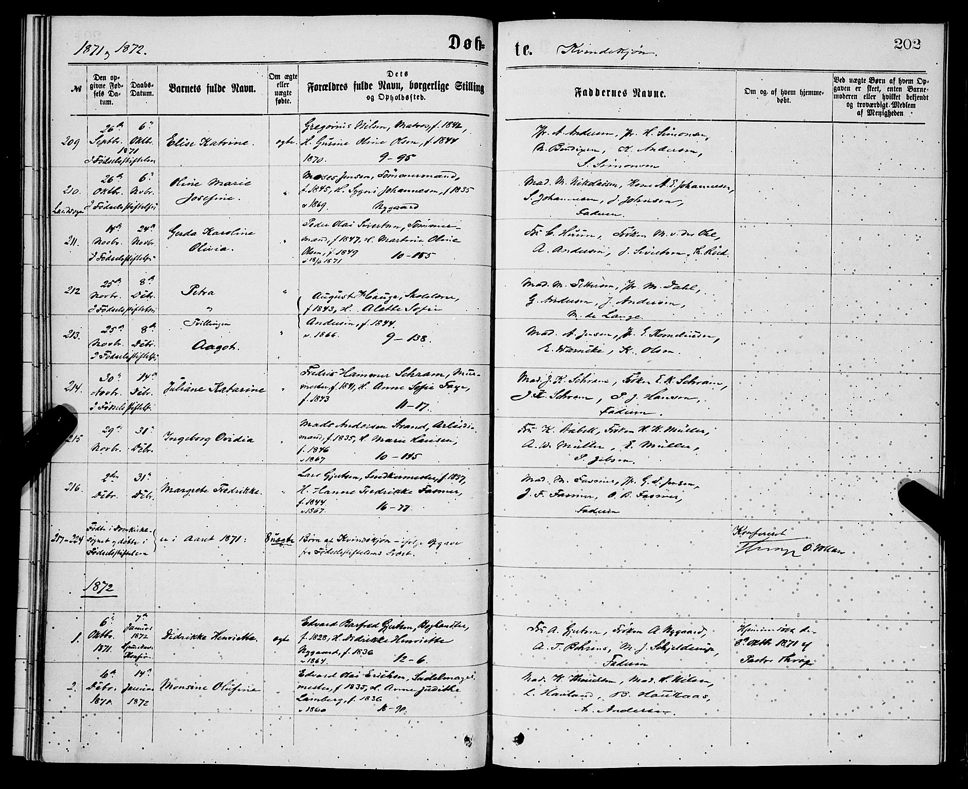 Domkirken sokneprestembete, SAB/A-74801/H/Hab/L0013: Parish register (copy) no. B 6, 1869-1876, p. 202